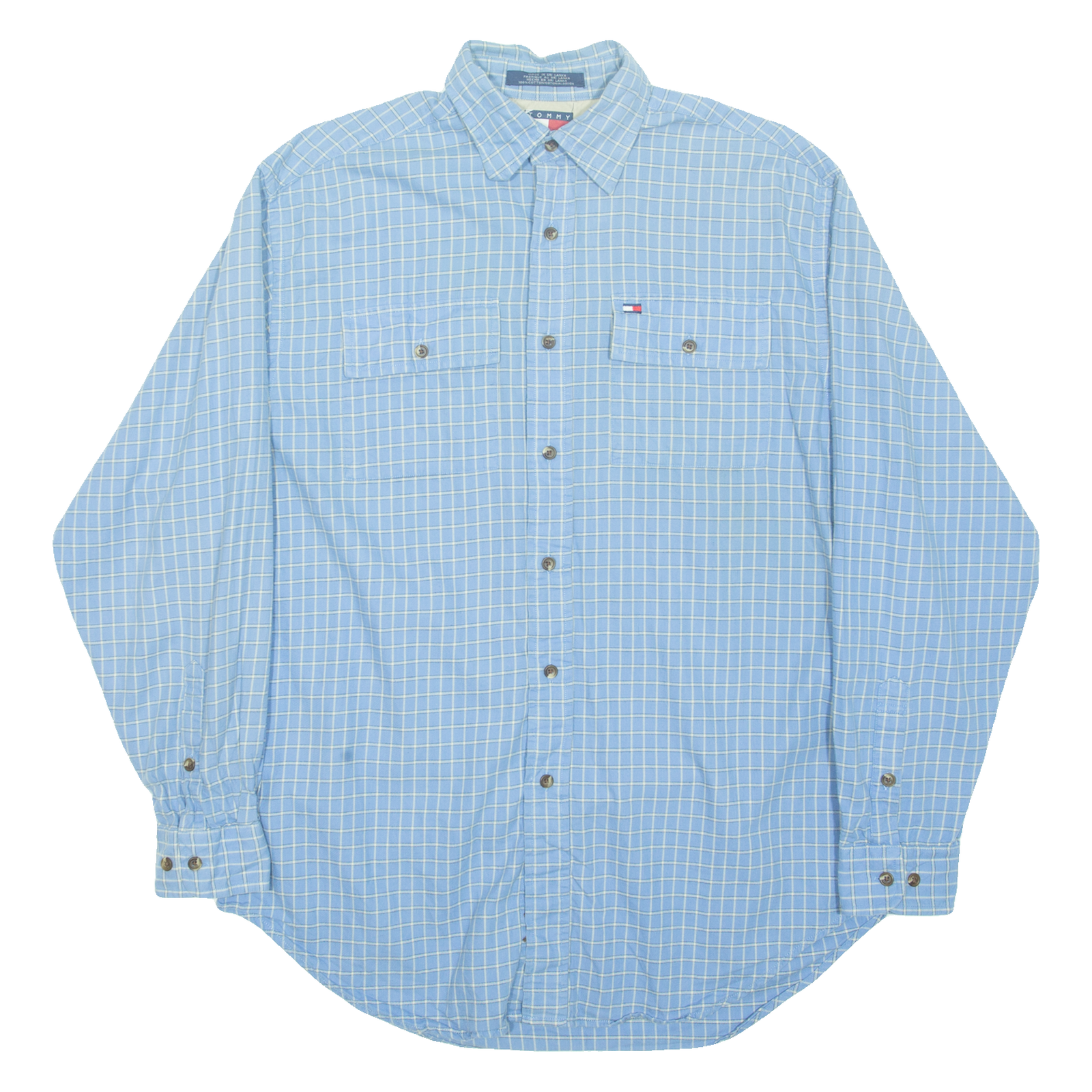 TOMMY HILFIGER Mens Flannel Shirt Blue Check Long Sleeve S Refurbished - N/A refurbished available on Cerqular