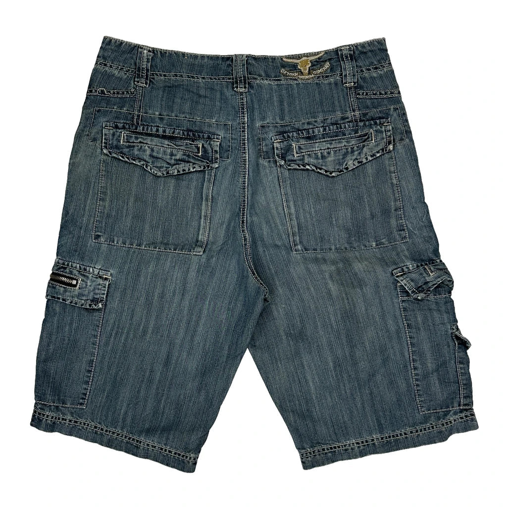 Aeropostale Cargo Cargo Shorts - 33W 11L Blue Cotton Blend Refurbished - Thrifted (note: this is a term often used to describe second- refurbished available on Cerqular