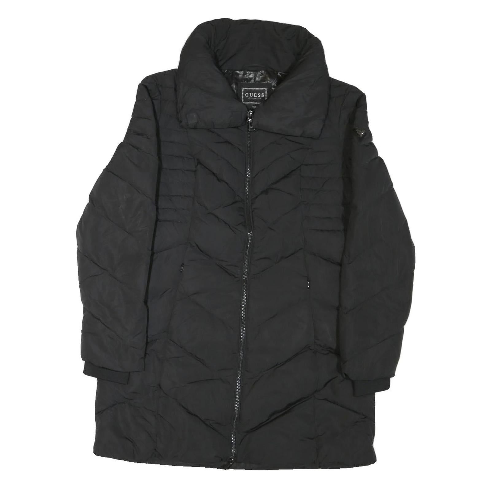 GUESS Womens Black Quilted Jacket L Polyester Blend Zip Warm Winter Refurbished - N/A refurbished available on Cerqular