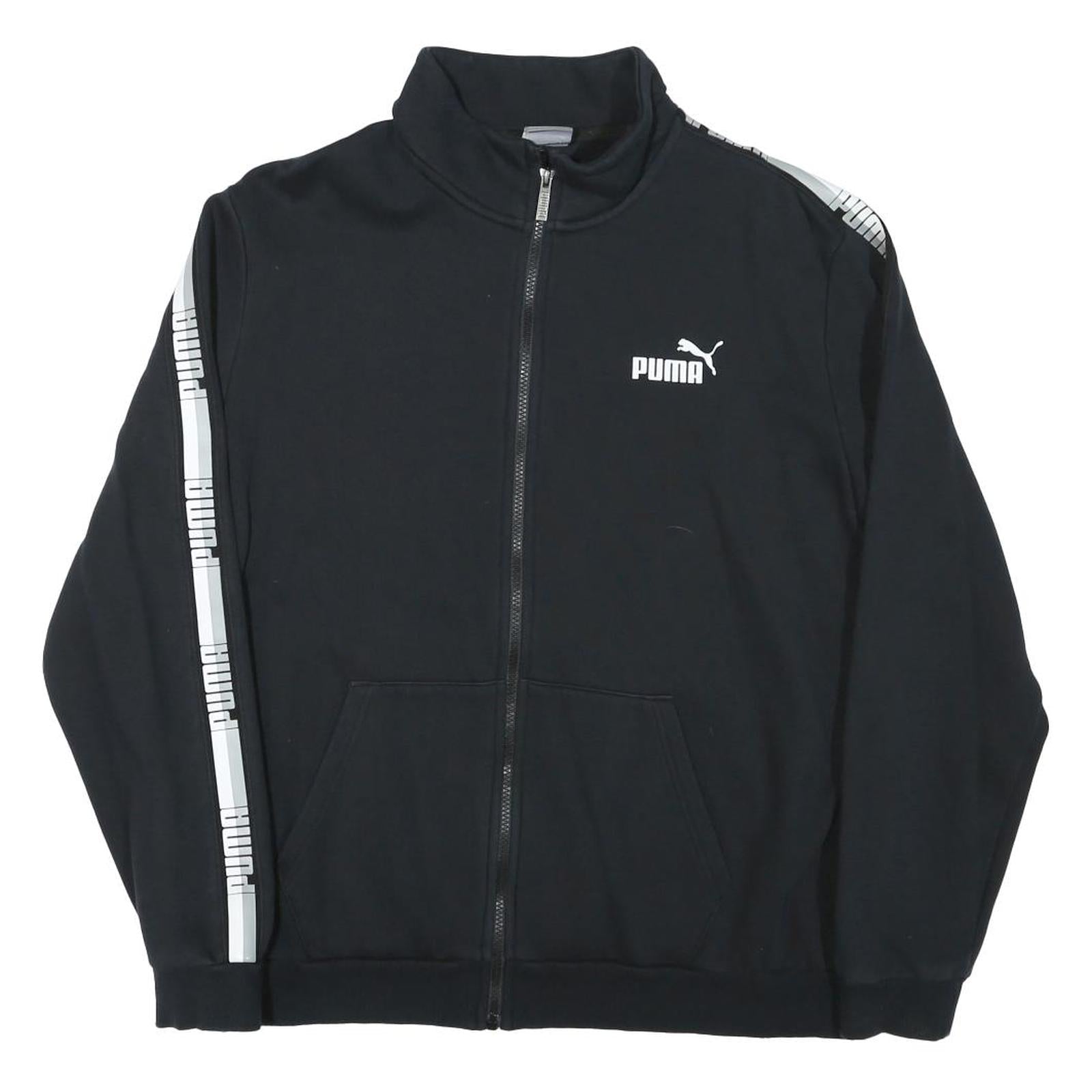 PUMA Mens Black & White Sport Zip Cotton Blend Jacket L Logo Tape Stripe Casual Refurbished - N/A refurbished available on Cerqular