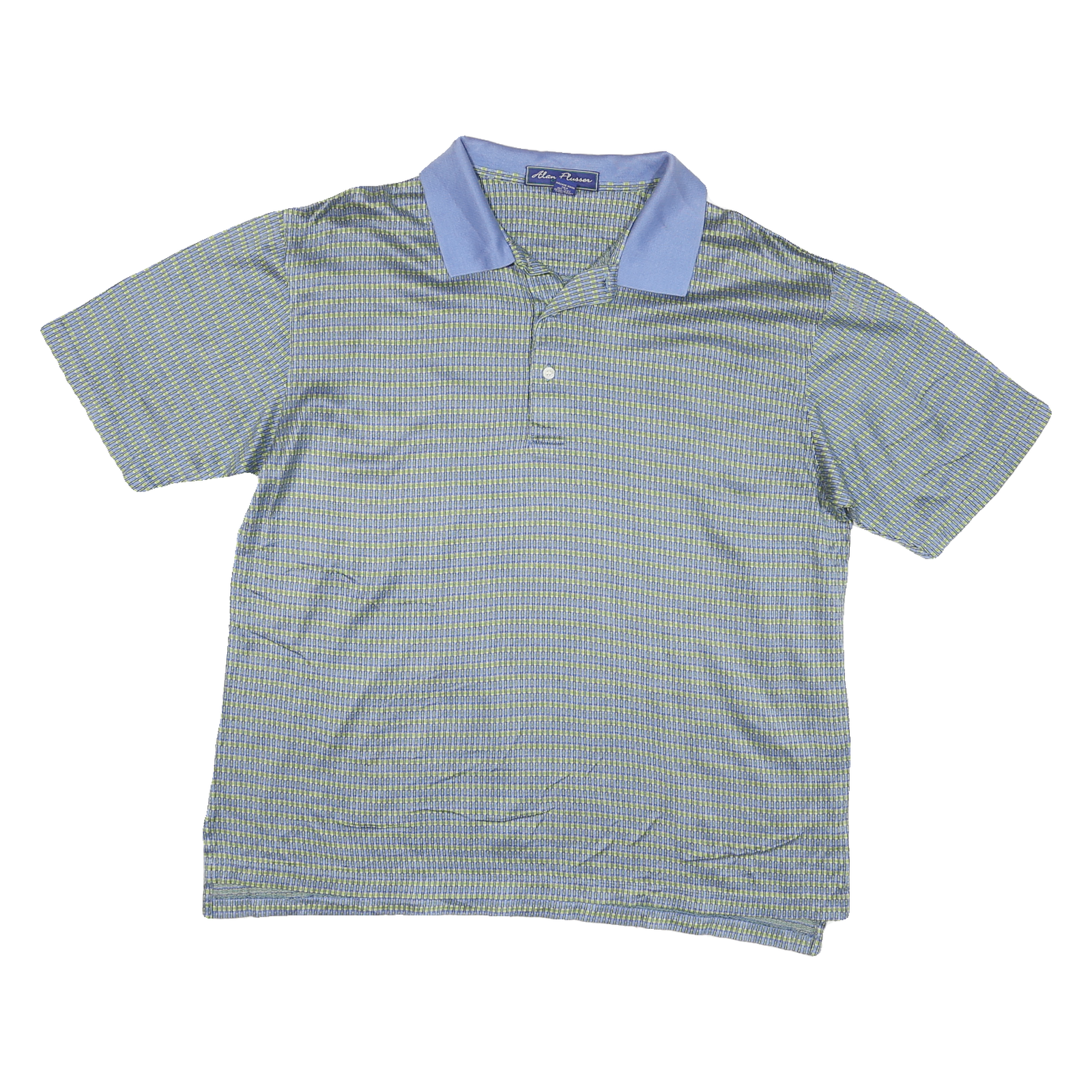 ALAN FLUSSER Mens Blue & Green Short Sleeve Checked Polo Shirt L Cotton Blend Refurbished - N/A refurbished available on Cerqular