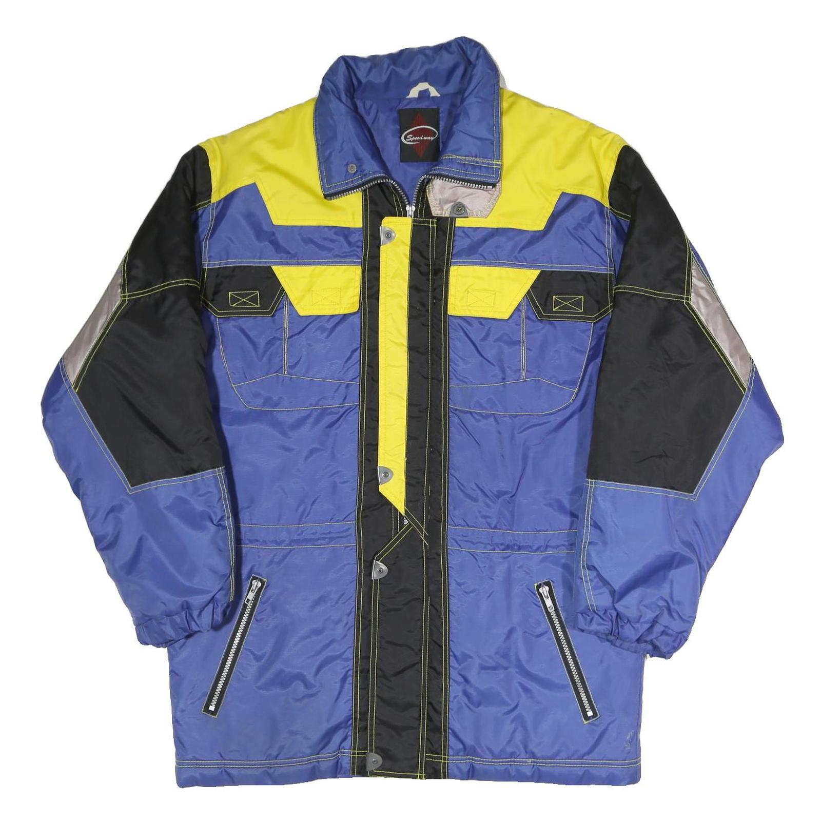 SPEEDWAY Mens Blue & Yellow Colourblock Jacket M Polyester Casual Zip Pockets Refurbished - N/A refurbished available on Cerqular