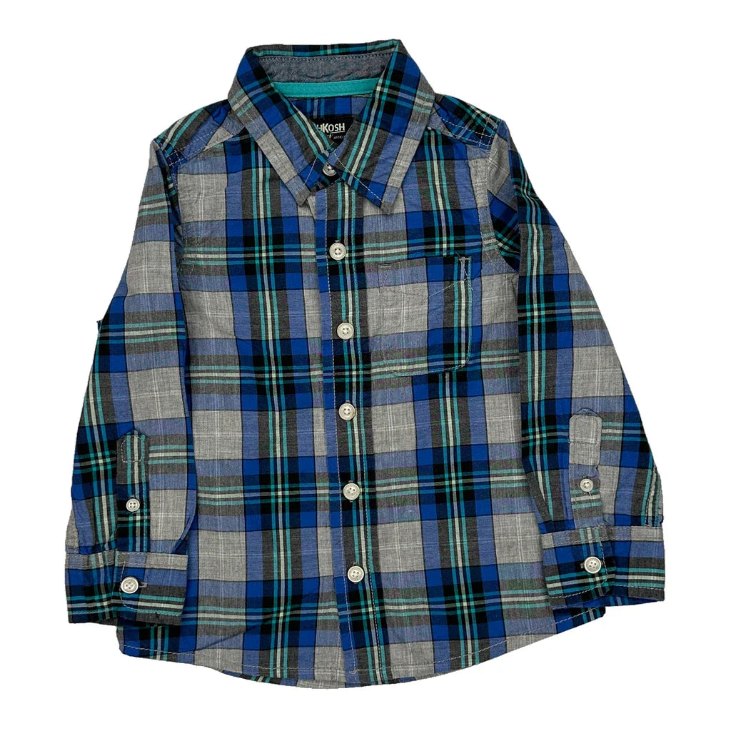 Age 3 Oshkosh Checked Shirt - 2XS Blue Cotton Refurbished - Thrifted (note: this is a term often used to describe second- refurbished available on Cerqular