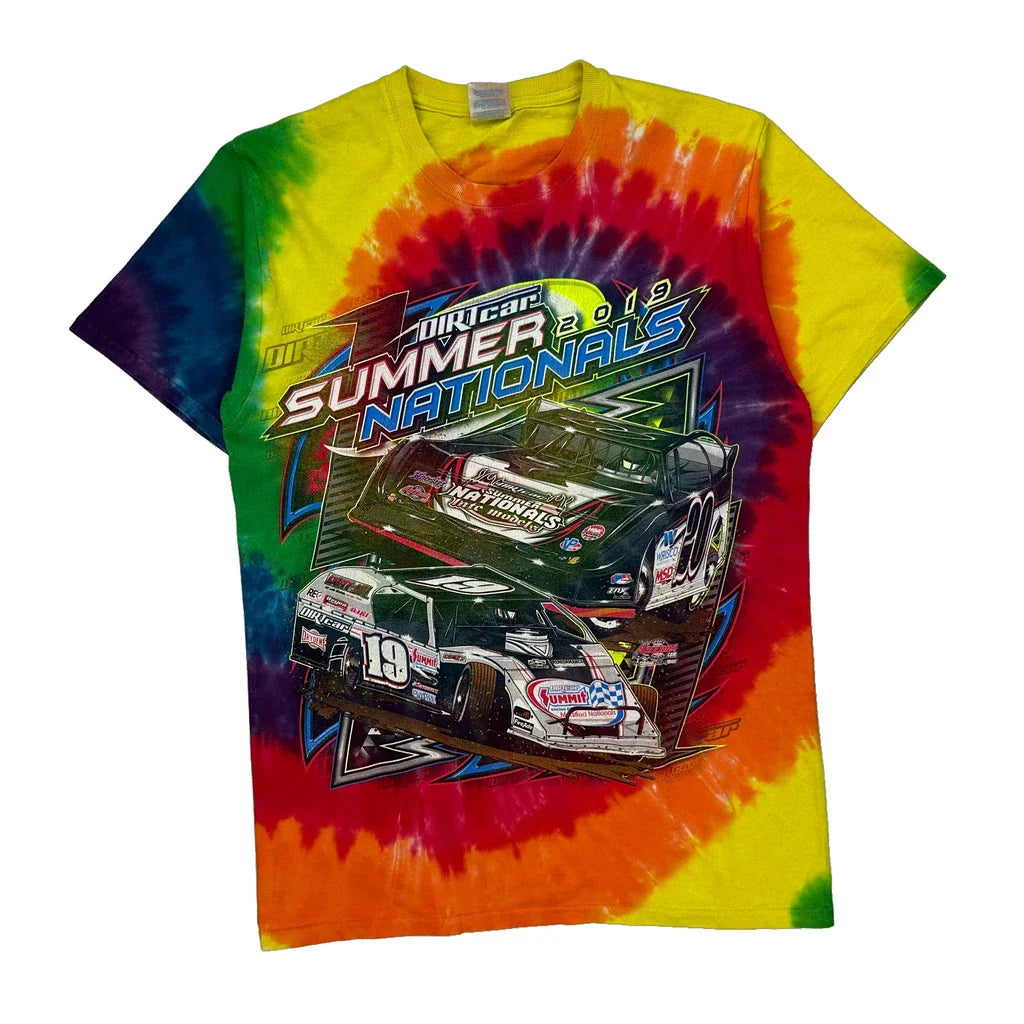 Dirtcar Summer Nationals 2019 Port & Company Graphic T-Shirt - Small Multicoloured Cotton Refurbished - Thrifted (note: this is a term often used to describe second- refurbished available on Cerqular