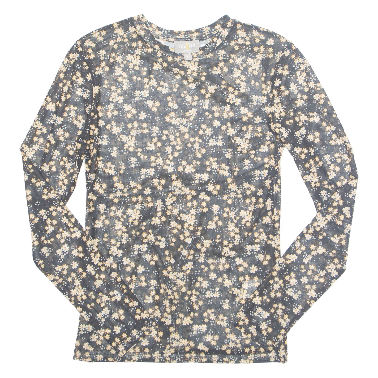 MANOR Yes Or No Womens Printed Top Black Long Sleeve Floral S Refurbished - N/A refurbished available on Cerqular