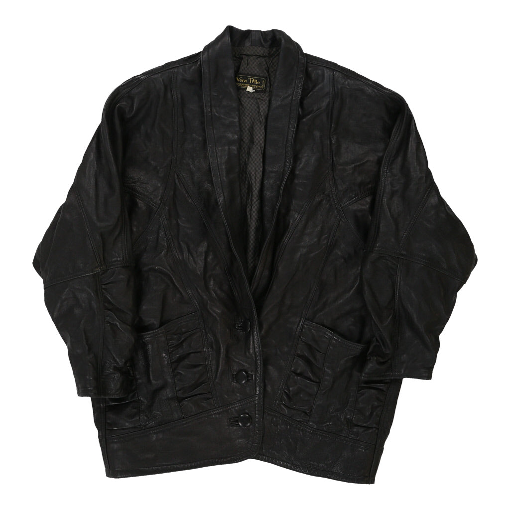 1980s Unbranded Leather Jacket - Medium Black Leather Refurbished - Thrifted (note: this is a term often used to describe second- refurbished available on Cerqular