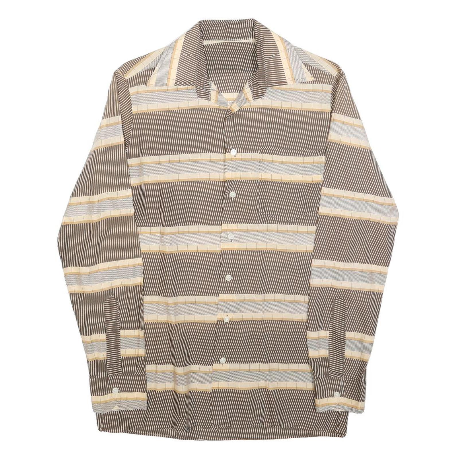 Mens Brown & Cream Striped Cotton Blend Shirt M Long Sleeve Button Closure Refurbished - N/A refurbished available on Cerqular
