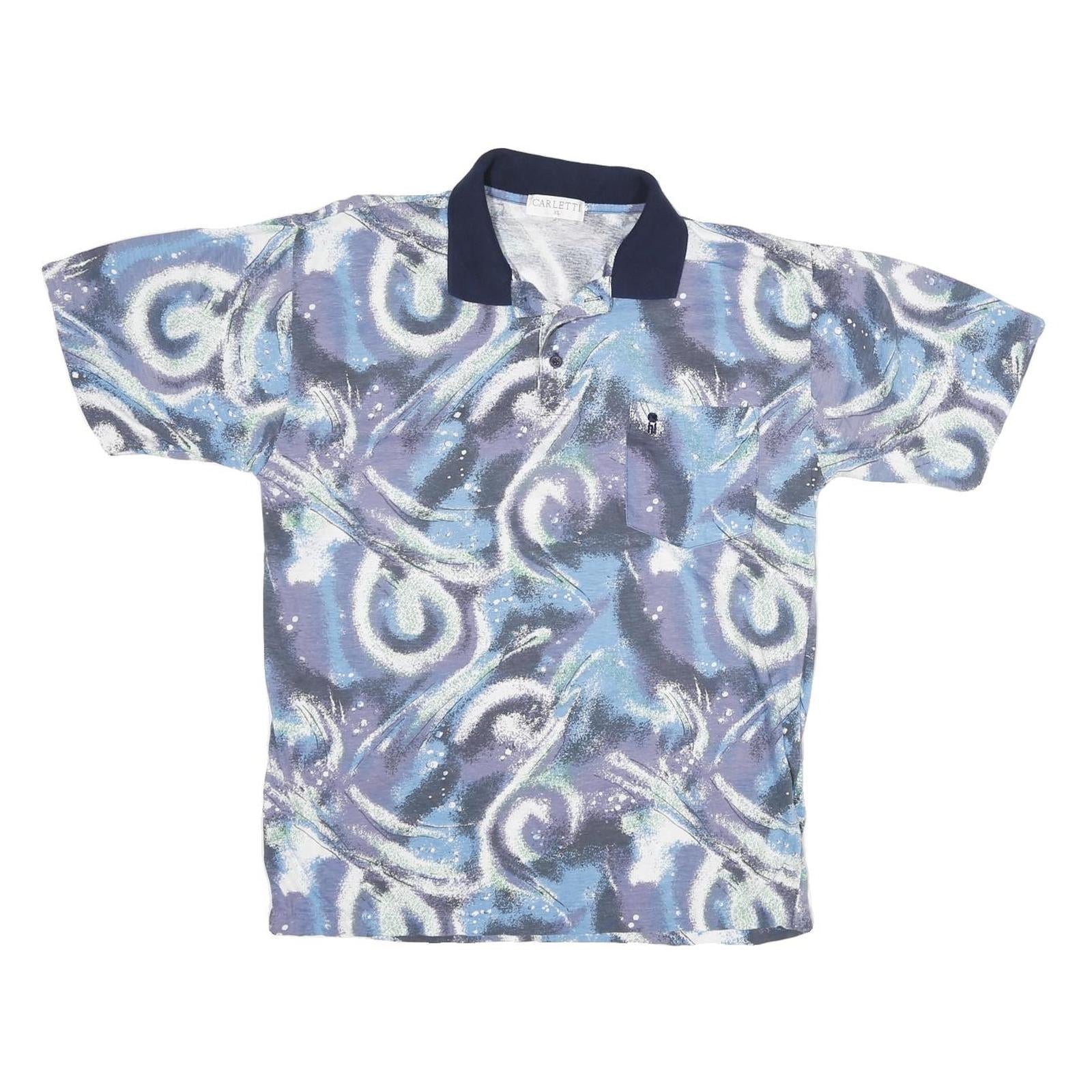 CARLETTI Mens Blue & Grey Swirl Print Short Sleeve Polo Shirt XL Cotton Blend Refurbished - N/A refurbished available on Cerqular