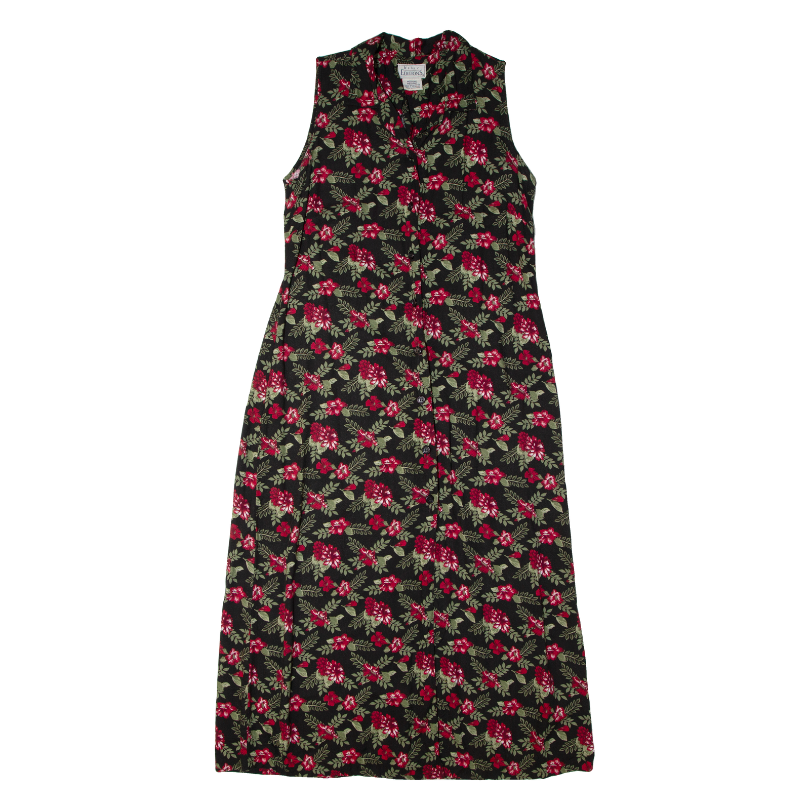 BASIC EDITIONS Tea Womens Day Dress Black 90s Floral Sleeveless Long M Refurbished - N/A refurbished available on Cerqular