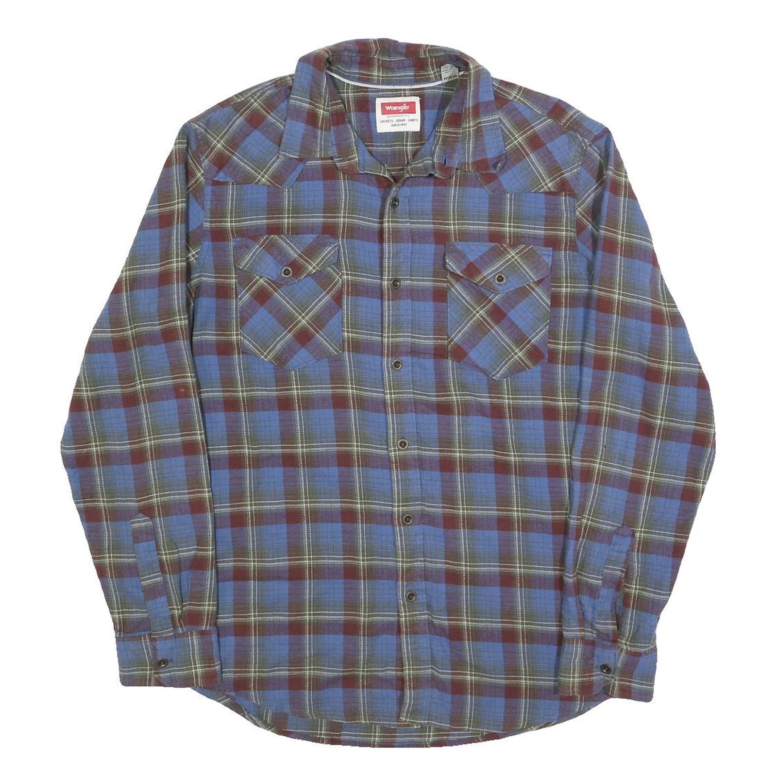 WRANGLER Mens Blue & Maroon Checked Shirt M Cotton Blend Casual Classic Buttoned Refurbished - N/A refurbished available on Cerqular