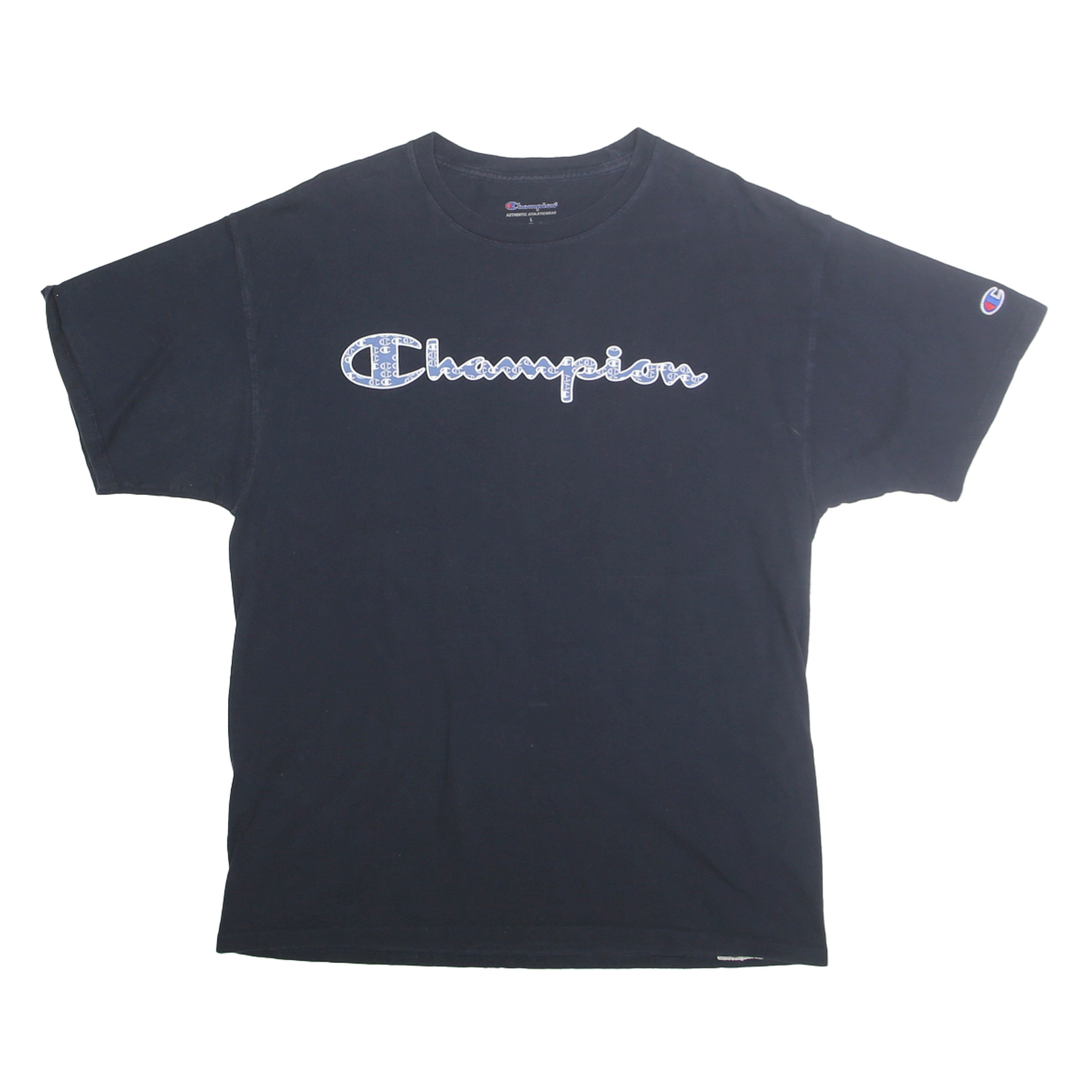 CHAMPION Mens Black Graphic T-Shirt L Short Sleeve Crew Neck Cotton Casual Refurbished - N/A refurbished available on Cerqular