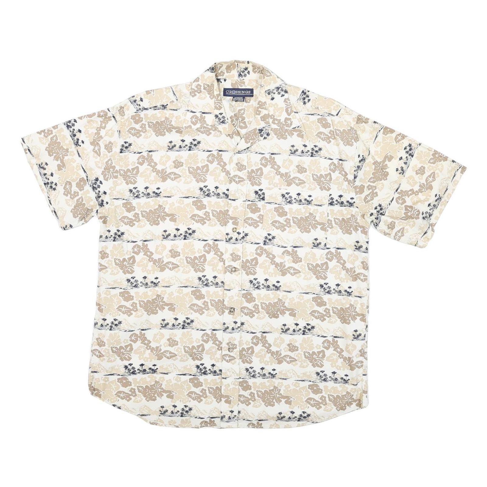 CROSSINGS Mens Beige Floral Cotton Blend Shirt M Summer Casual Button-Up Refurbished - N/A refurbished available on Cerqular