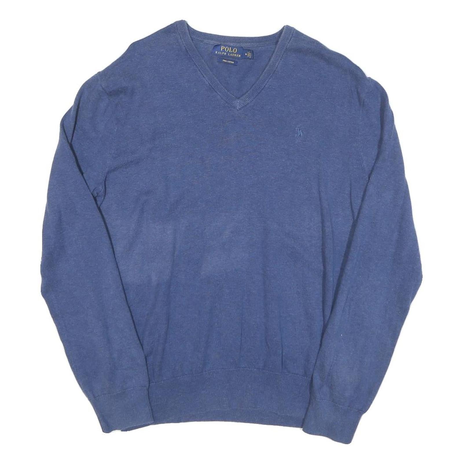 POLO RALPH LAUREN Mens Blue Cotton Blend Plain V Neck Basic Knit M Jumper Refurbished - N/A refurbished available on Cerqular
