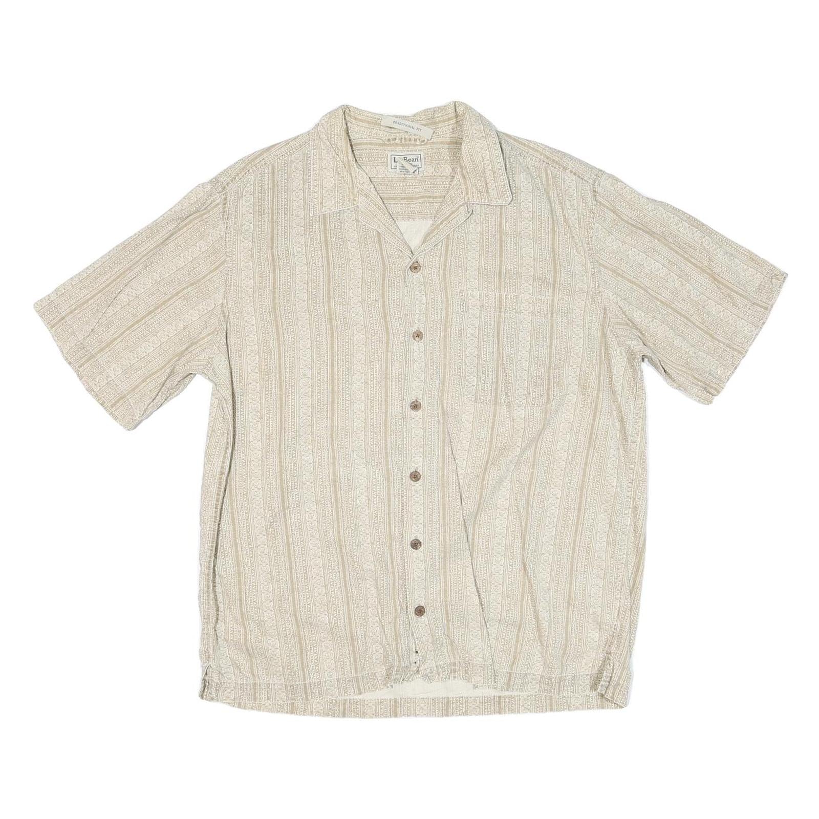 LL BEAN Mens Beige & Cream Pattern Short Sleeve Shirt M Casual Cotton Blend Refurbished - N/A refurbished available on Cerqular