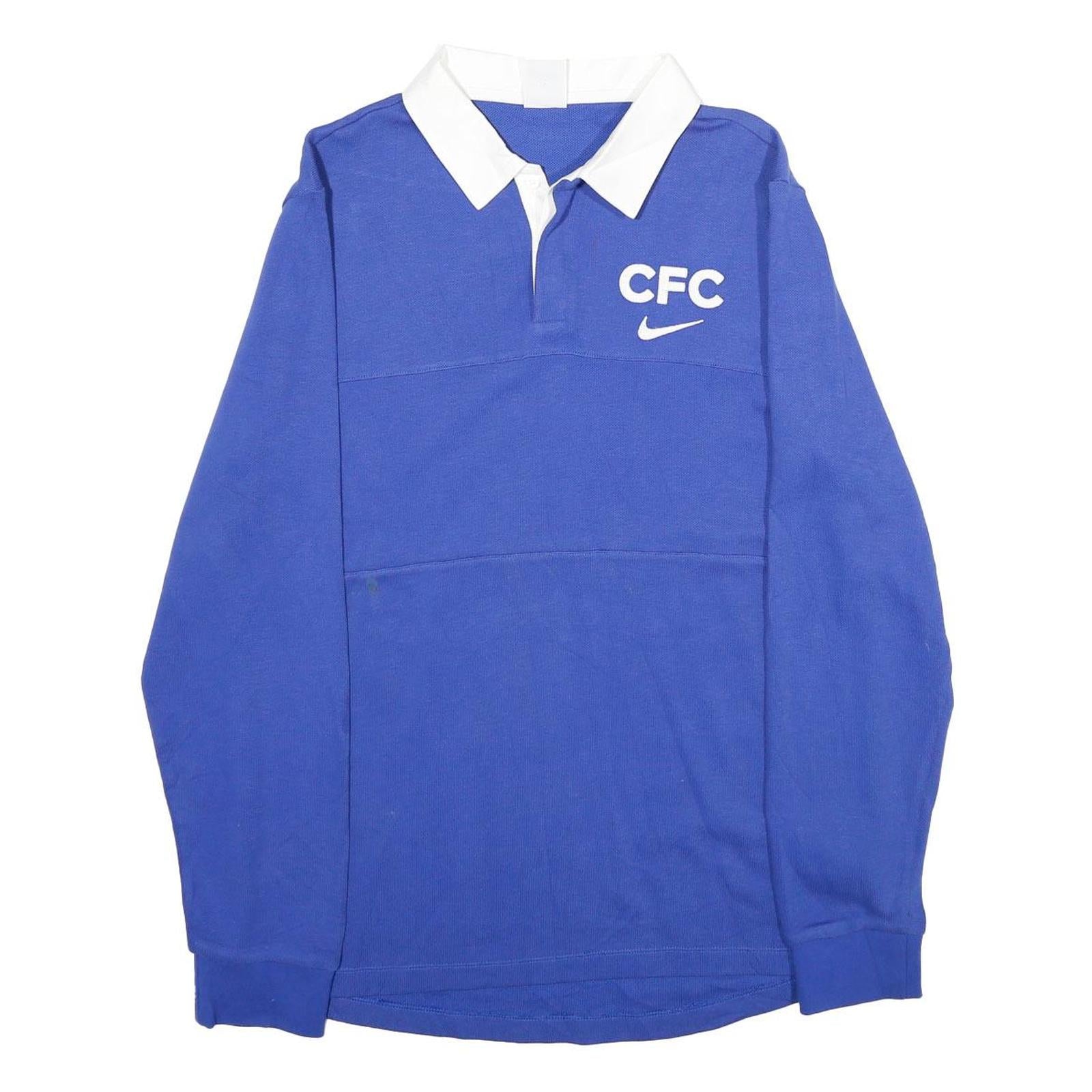 NIKE Mens Blue & White CFC Long Sleeve Polo Shirt L Cotton Blend Chelsea FC Refurbished - N/A refurbished available on Cerqular