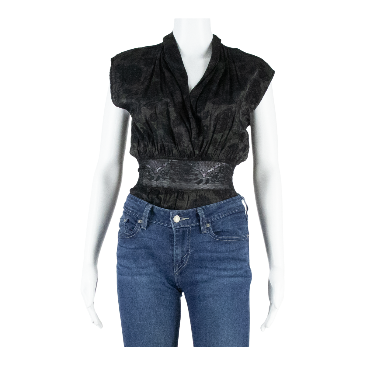 HANDRO Womens Bodysuit Black V-Neck Sleeveless S Refurbished - N/A refurbished available on Cerqular
