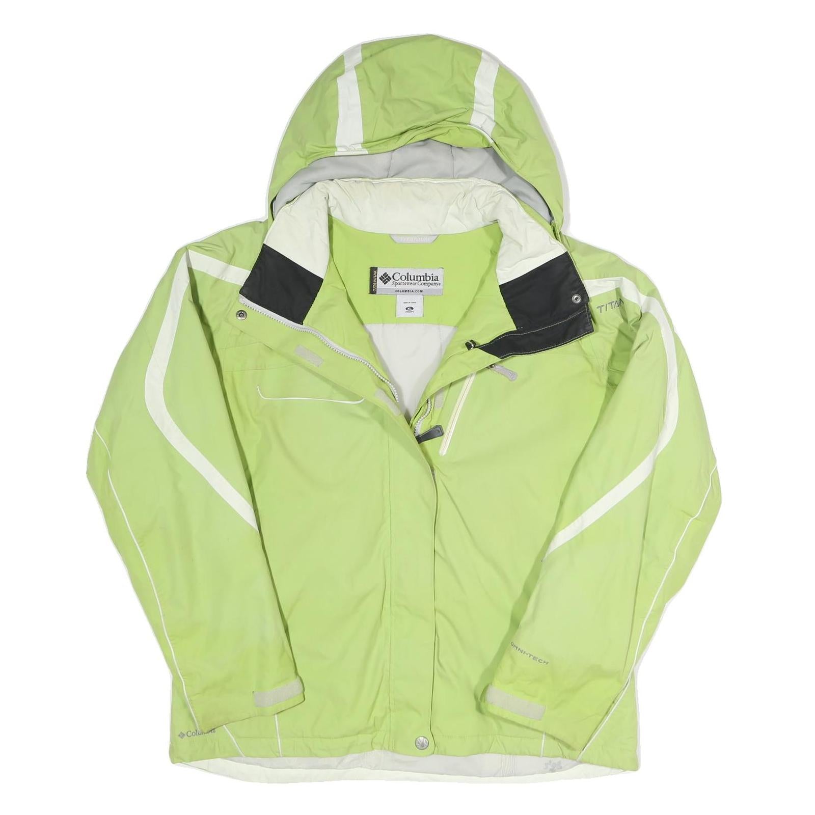 COLUMBIA Mens Green & White Outdoor Jacket XL Polyester Blend Zip Hooded Refurbished - N/A refurbished available on Cerqular