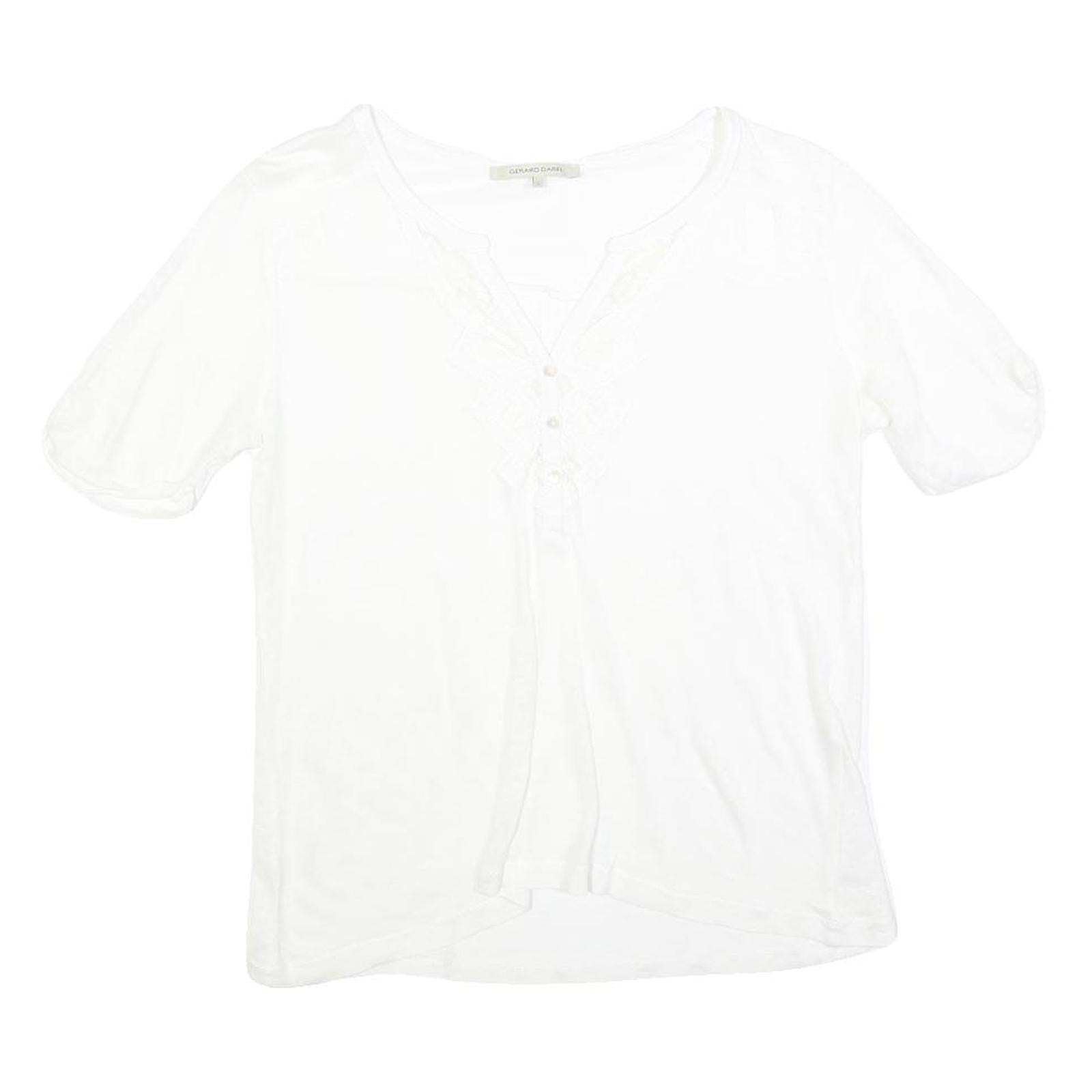 GERARD DAREL Womens White Blouse Short Sleeve Round Neck S Lace Detail Buttons Refurbished - N/A refurbished available on Cerqular