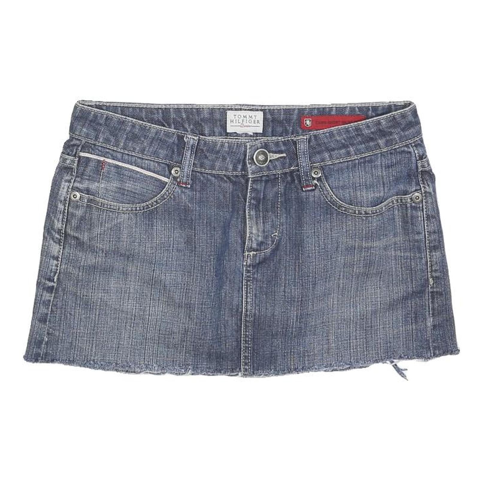 TOMMY HILFIGER Womens Blue Denim Mini Cotton Blend Skirt M Frayed Hem Casual Refurbished - N/A refurbished available on Cerqular