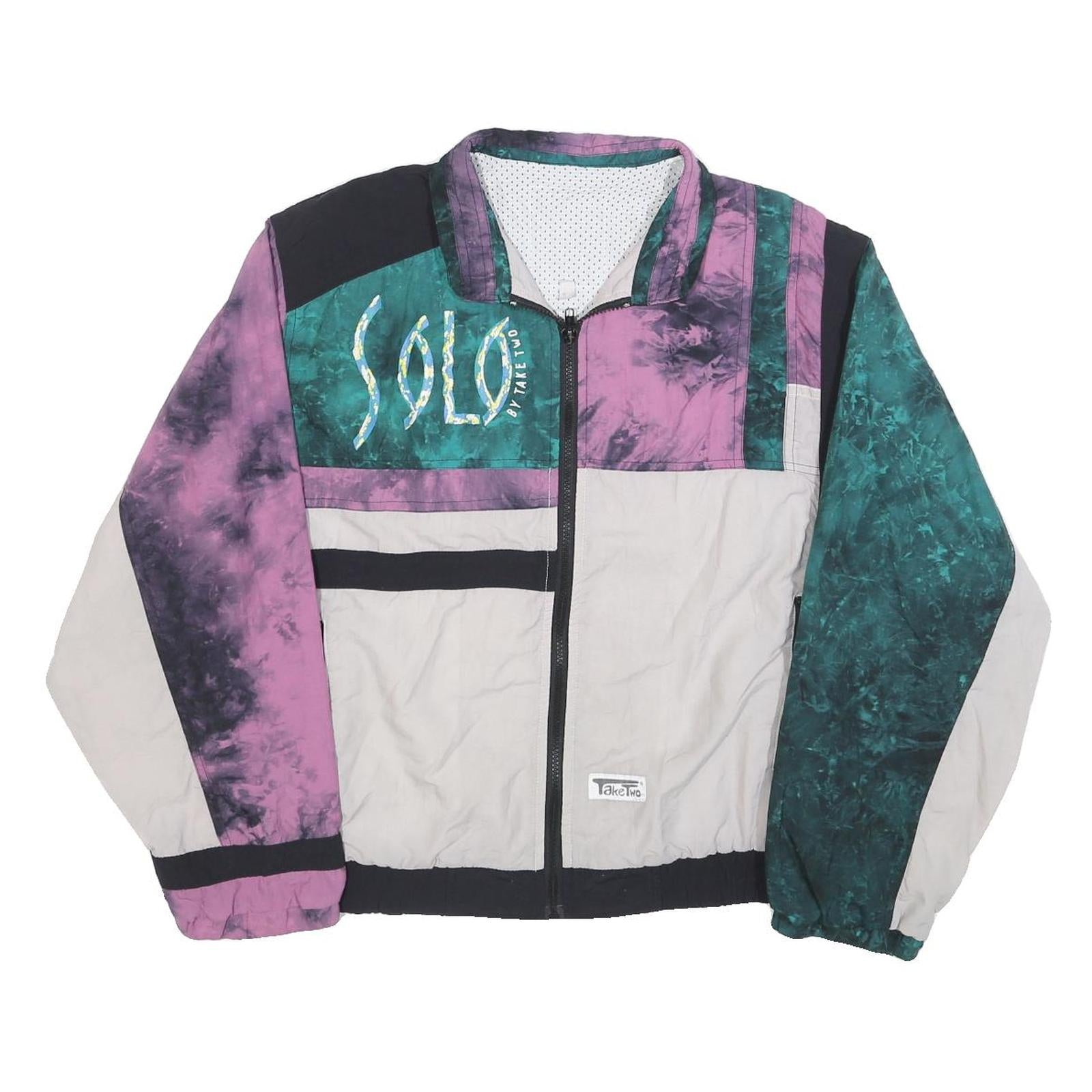 TAKE TWO Womens Purple & Green Nylon Zip Bomber Jacket M Colourblock Retro Style Refurbished - N/A refurbished available on Cerqular