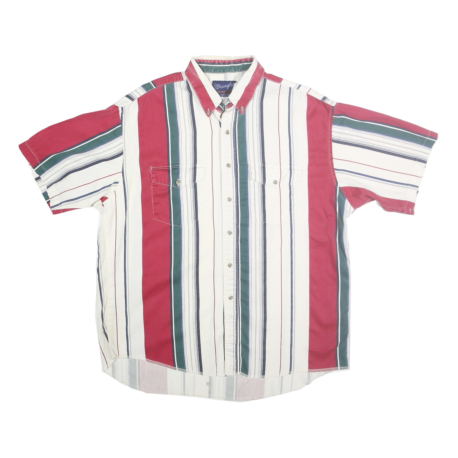 WRANGLER Mens White Red Green Striped Shirt XL Button Front Casual Summer Refurbished - N/A refurbished available on Cerqular