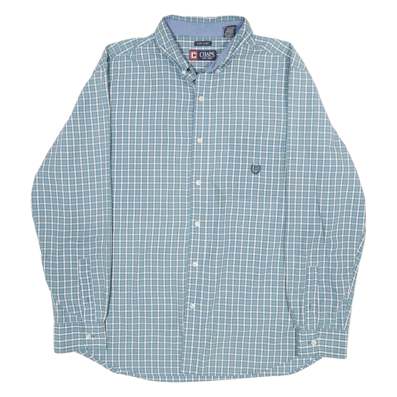CHAPS Mens Blue Check Shirt XL Button Down Long Sleeve Cotton Blend Casual Refurbished - N/A refurbished available on Cerqular