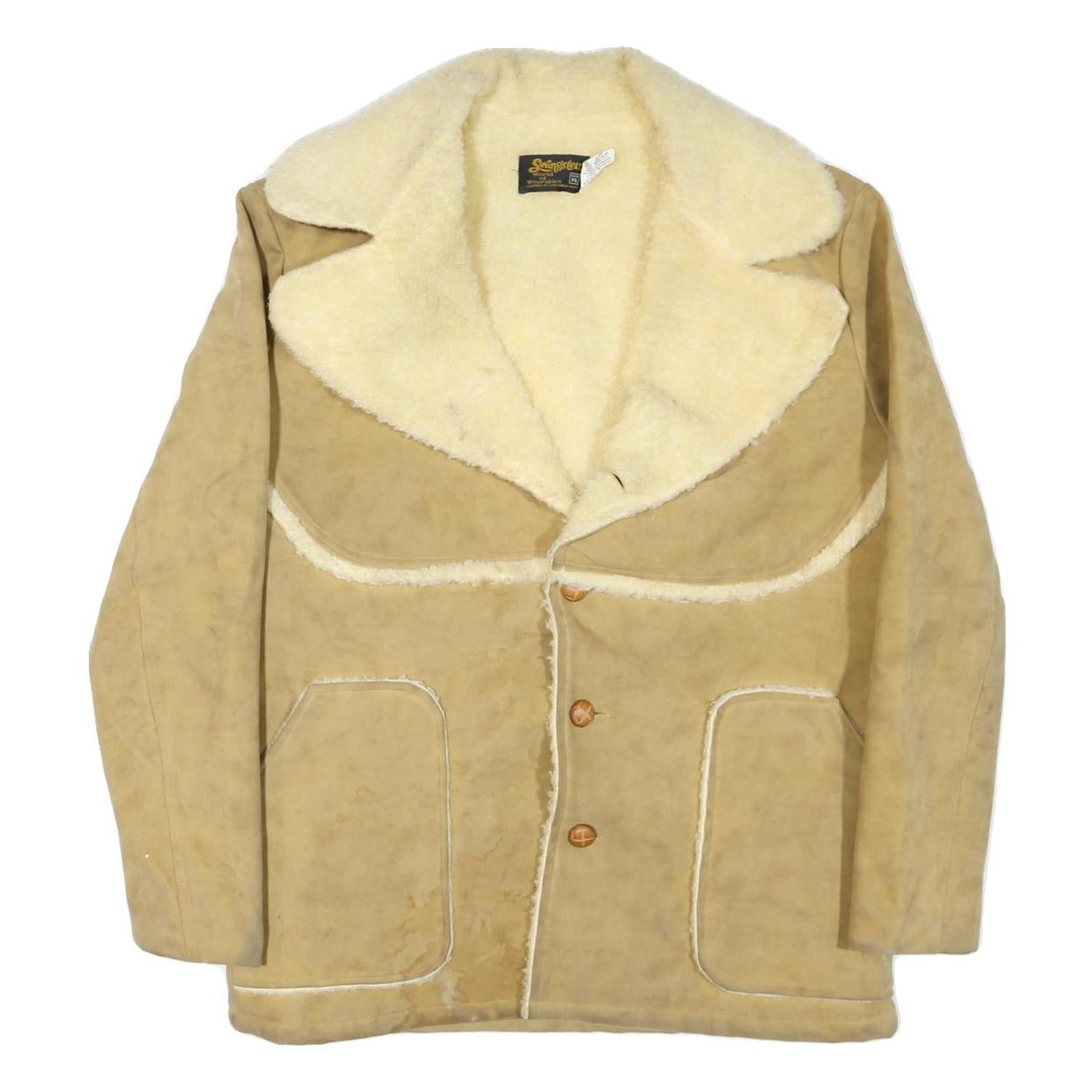 SWINGSTER Womens Beige Cream Shearling Jacket XL Cotton Blend Button Closure Refurbished - N/A refurbished available on Cerqular