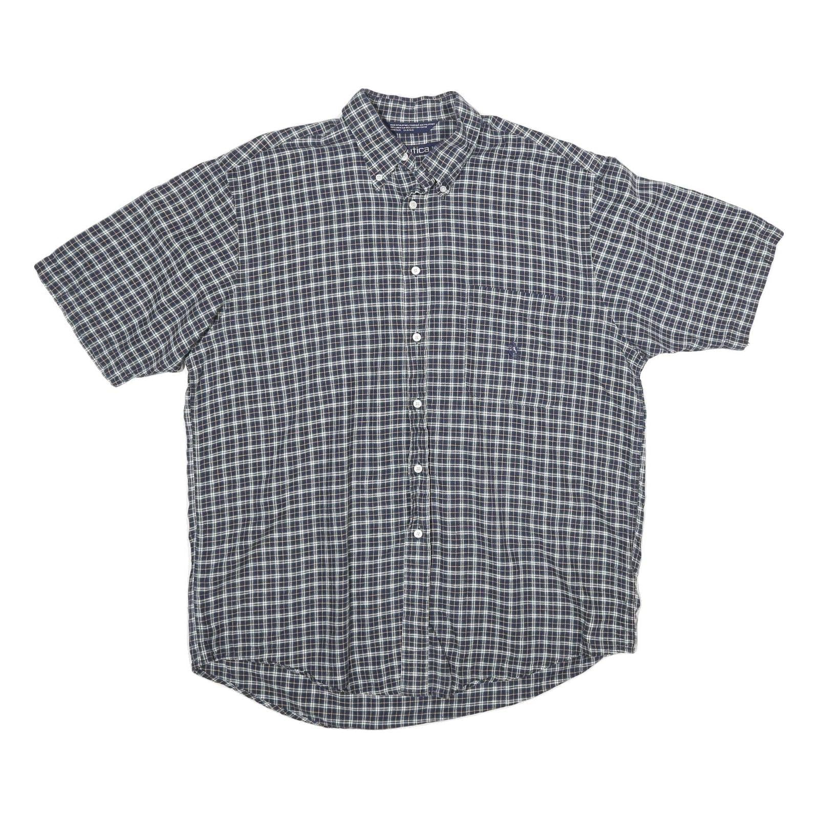 NAUTICA Mens Blue & White Check Cotton Shirt L Button Down Short Sleeve Casual Refurbished - N/A refurbished available on Cerqular