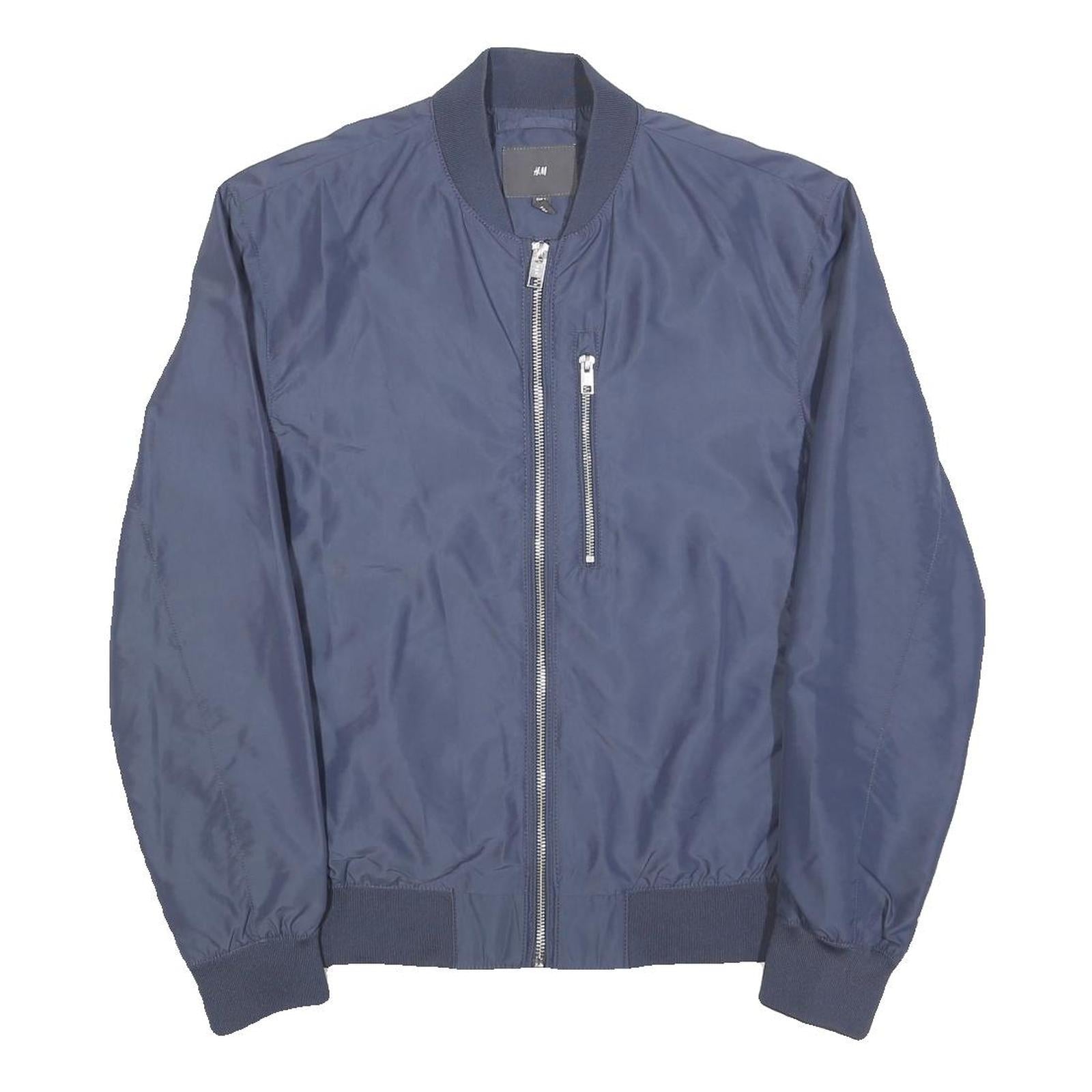 H&M Mens Blue Bomber Jacket S Polyester Plain Zip Casual Lightweight Refurbished - N/A refurbished available on Cerqular