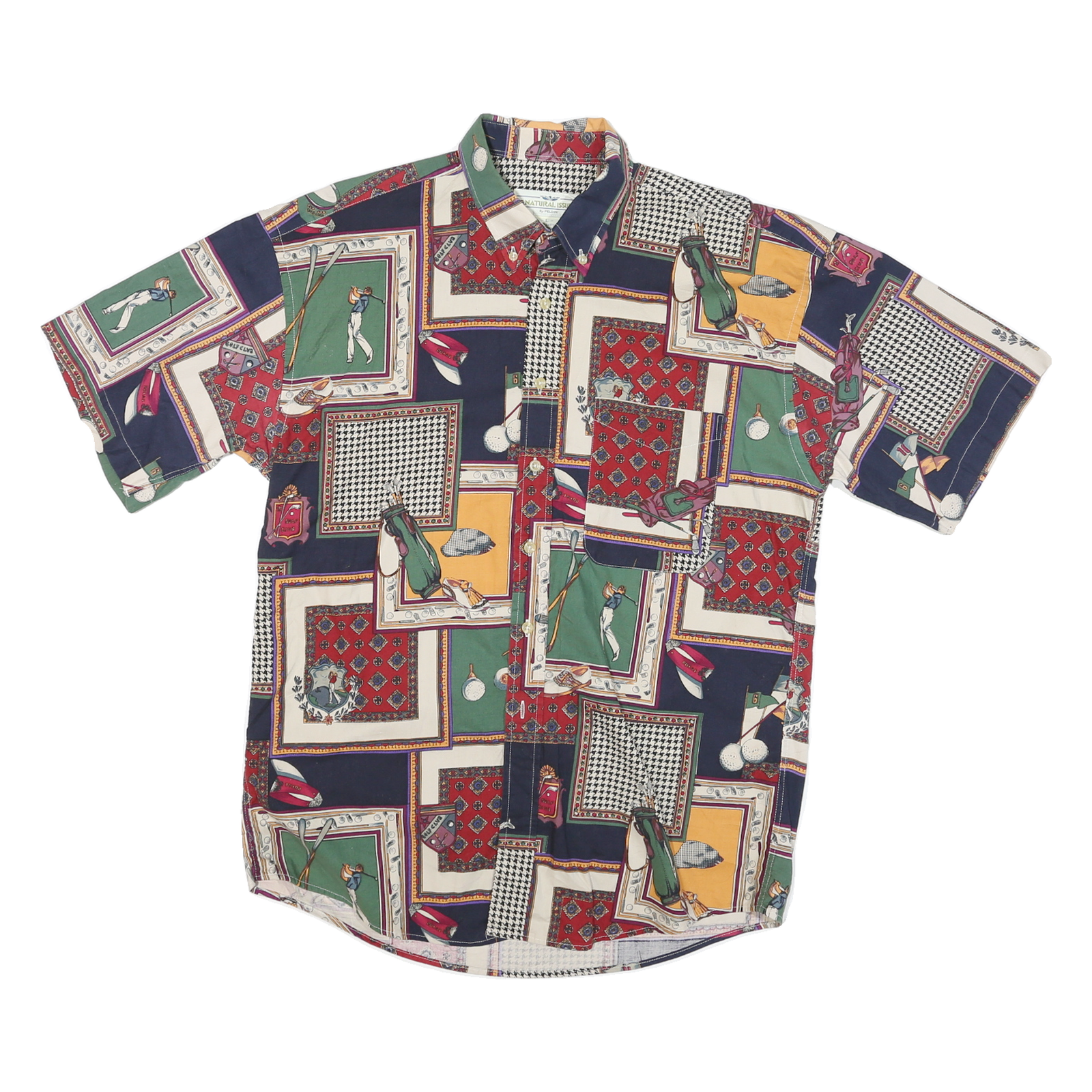 NATURAL ISSUE Mens Navy Green Red Print Cotton Blend Shirt L Golf Theme Casual Refurbished - N/A refurbished available on Cerqular