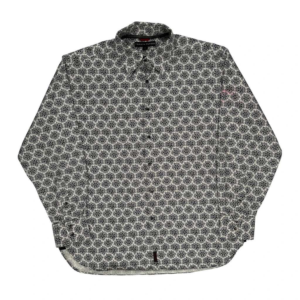 Tommy Hilfiger Christmas Patterned Shirt - Large Black & White Cotton Refurbished - Thrifted (note: this is a term often used to describe second- refurbished available on Cerqular