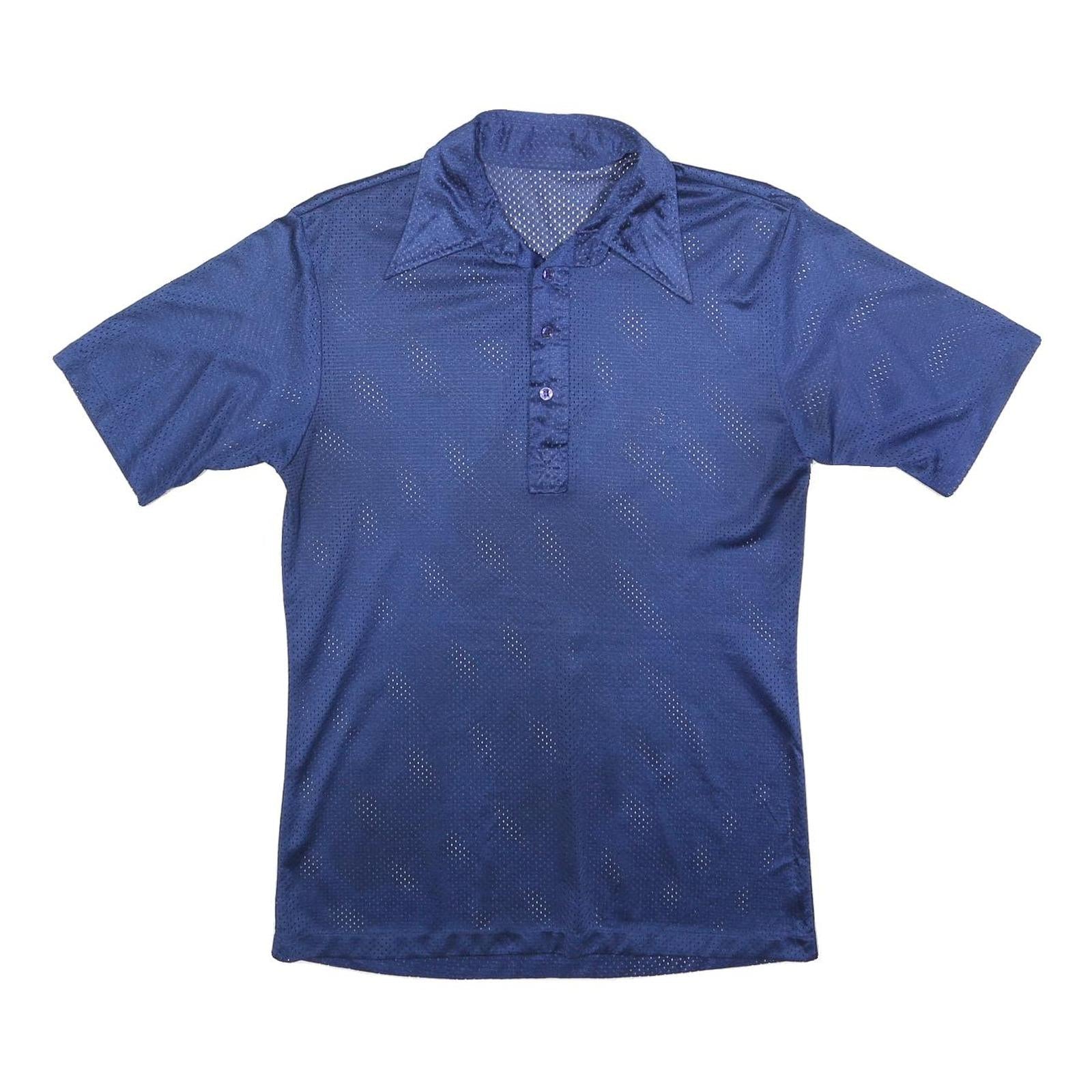 Mens Blue Short Sleeve Plain Polo Shirt M Polyester Collar Button Sport Casual Refurbished - N/A refurbished available on Cerqular