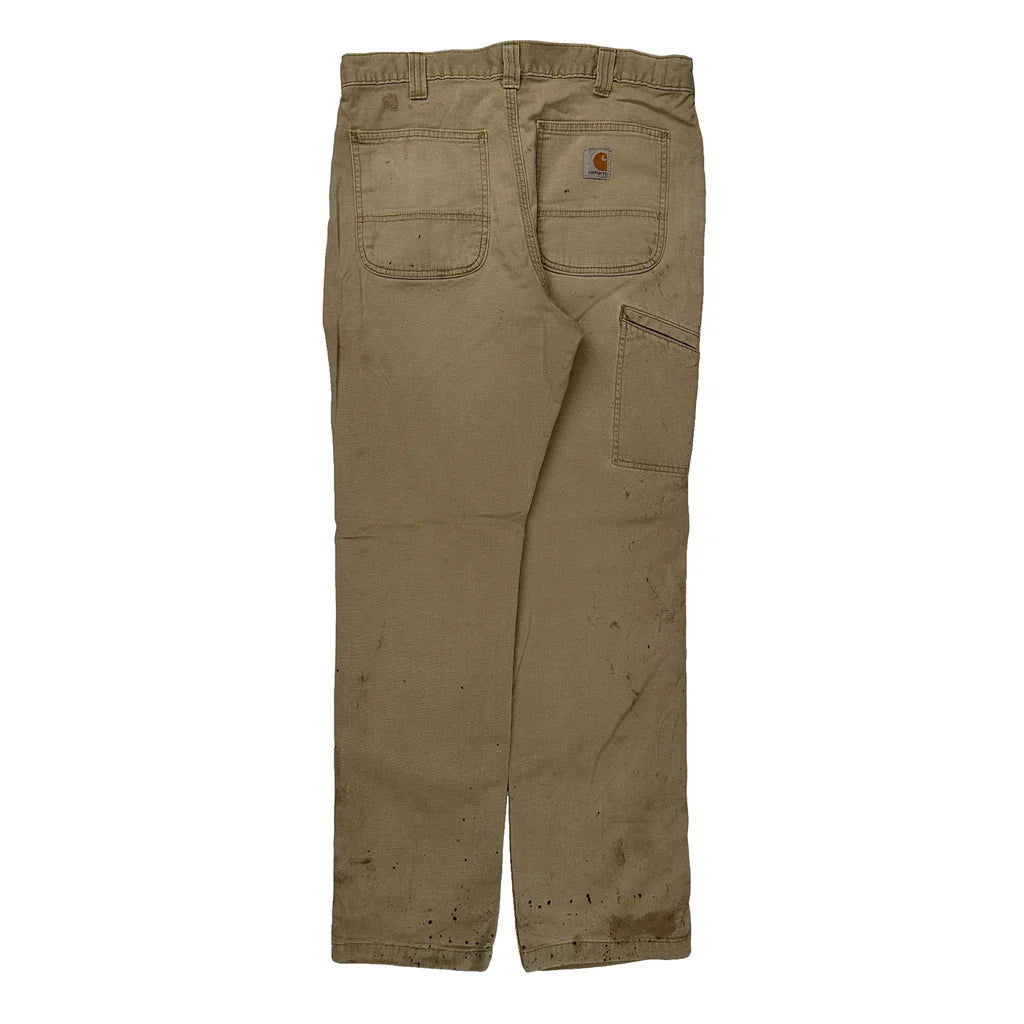Carhartt Double Knee Carpenter Trousers - 32W 32L Beige Cotton Refurbished - Thrifted (note: this is a term often used to describe second- refurbished available on Cerqular
