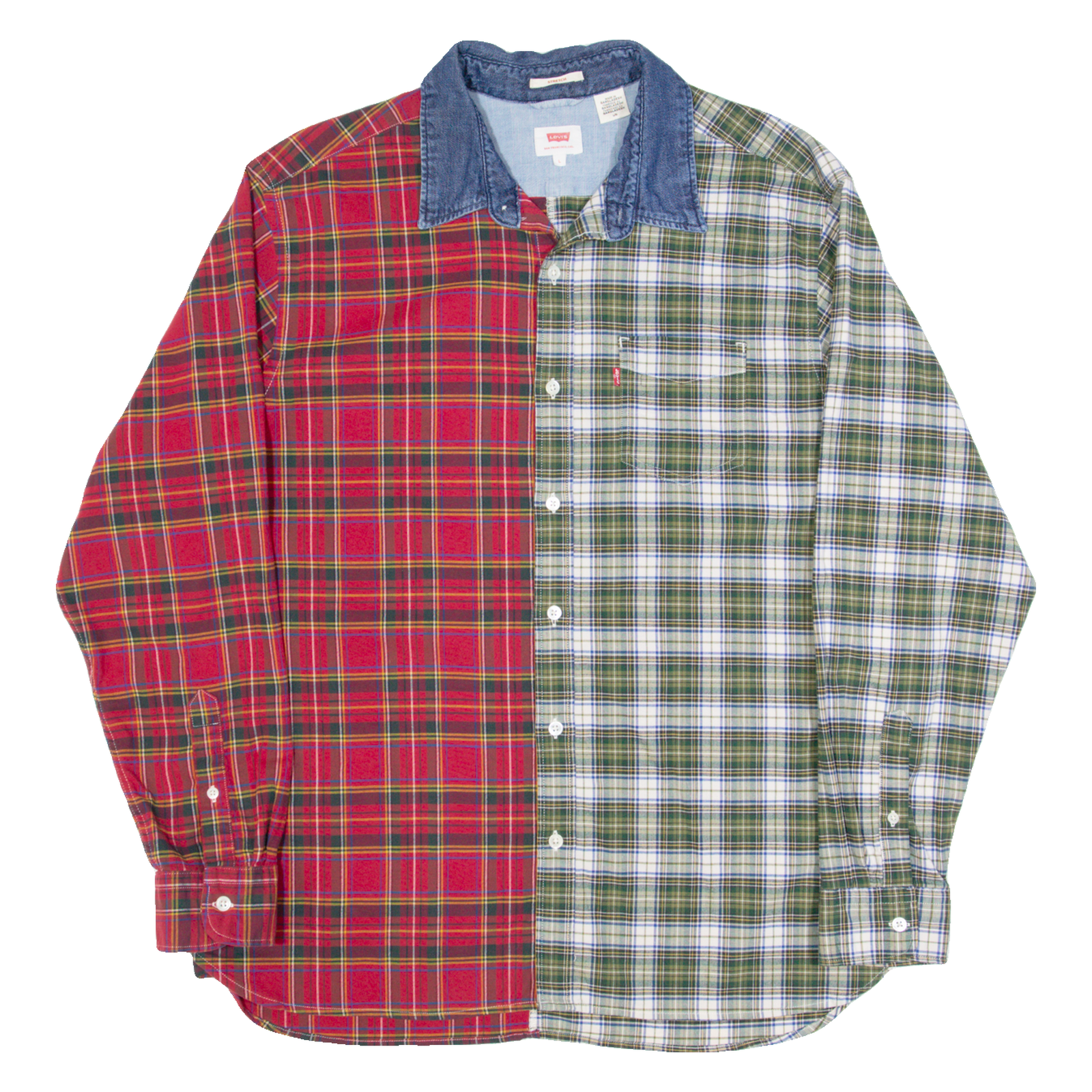 LEVI'S Stretch Mens Shirt Red Plaid Long Sleeve L Refurbished - N/A refurbished available on Cerqular