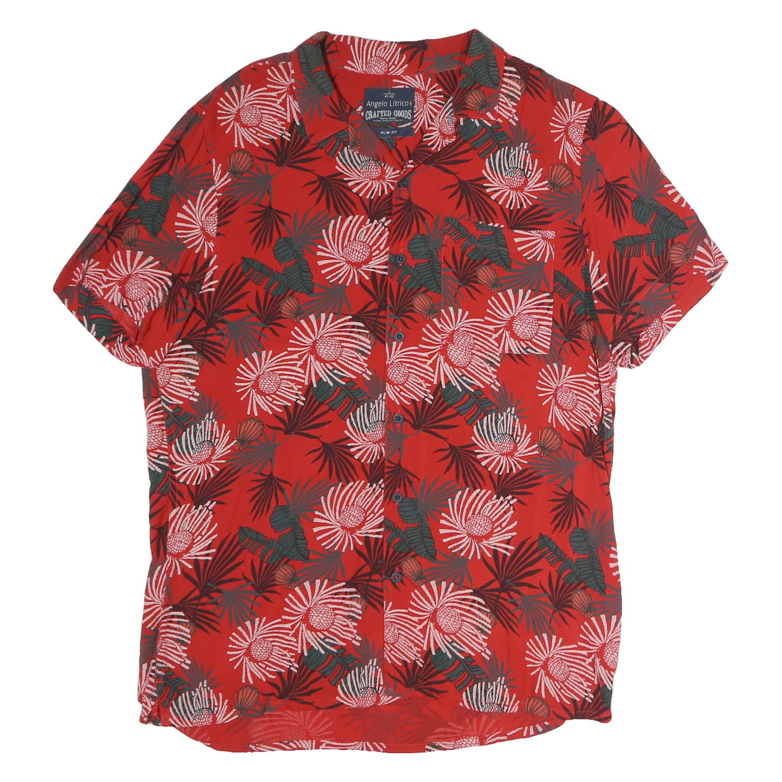 ANGELO LITRICO Mens Red Floral Pattern Shirt L Casual Cotton Short Sleeve Refurbished - N/A refurbished available on Cerqular