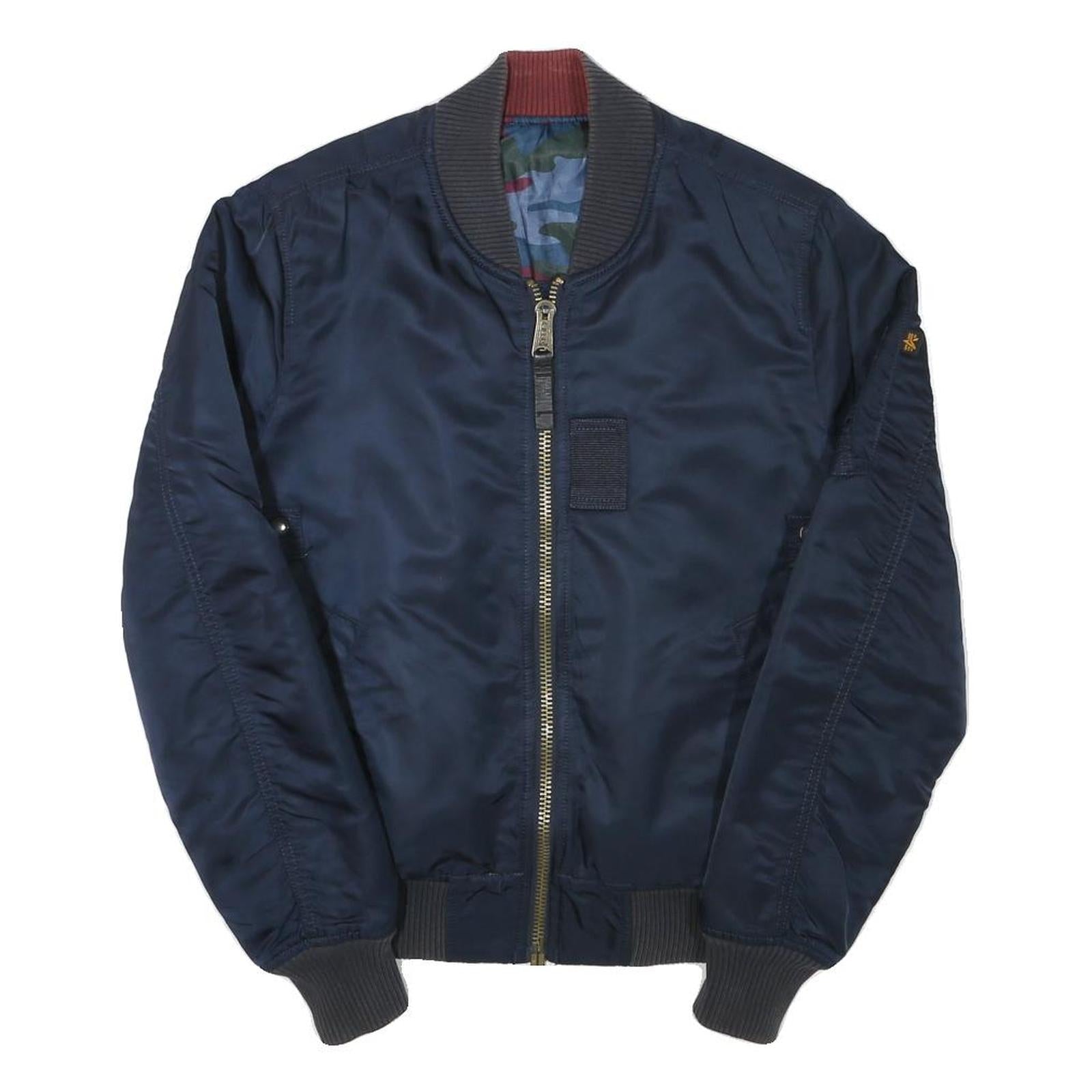 ALPHA INDUSTRIES Mens Navy Blue Bomber Jacket S Polyester Blend Plain Zip Refurbished - N/A refurbished available on Cerqular