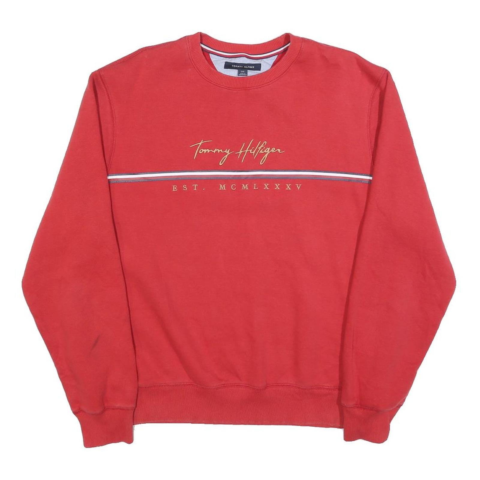 TOMMY HILFIGER Mens Red Crew Neck L Sweatshirt Cotton Blend Pullover Casual Refurbished - N/A refurbished available on Cerqular
