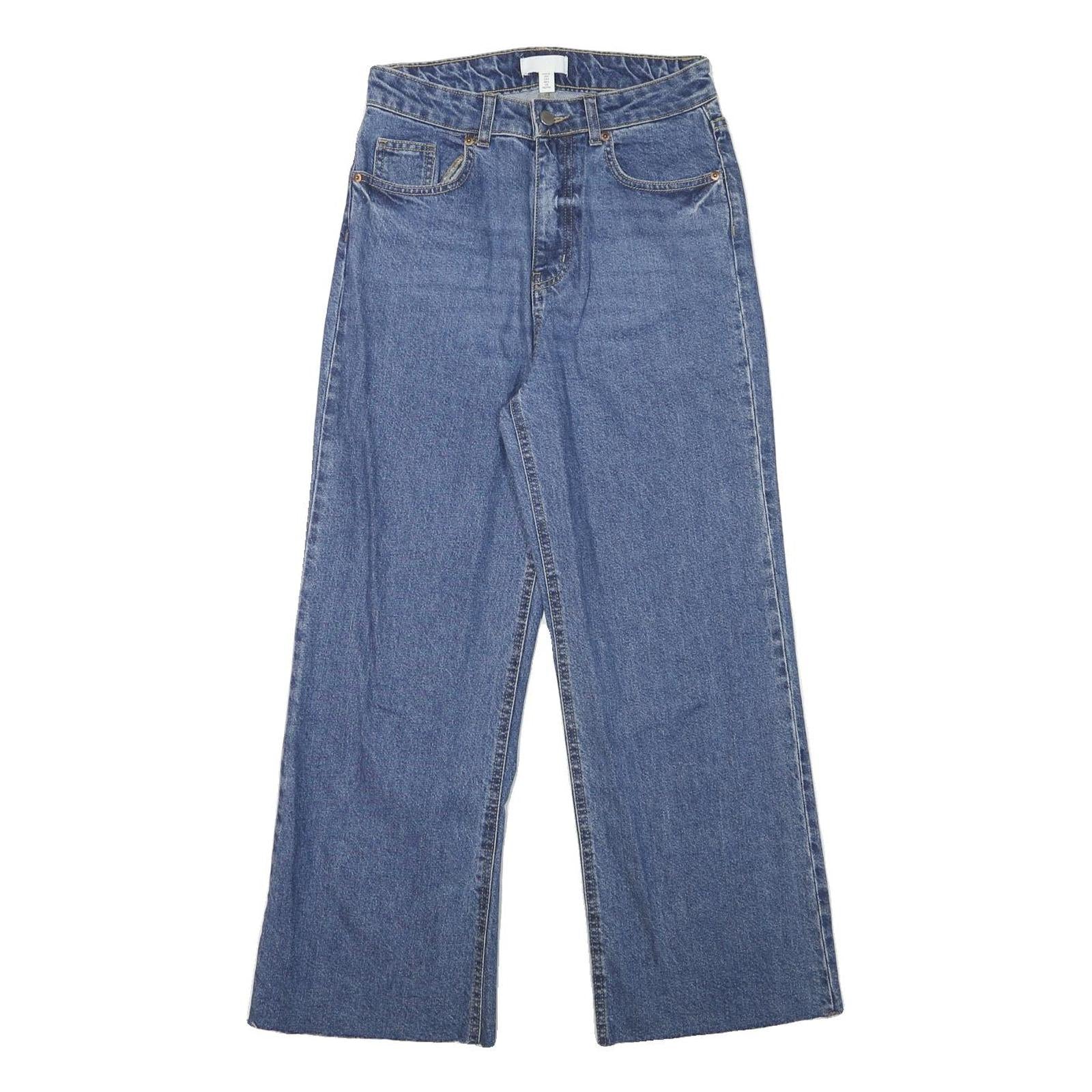 H&M Womens Relaxed Blue Denim Raw Hem Wide-Leg Jeans W27 L27 Relaxed Fit Refurbished - N/A refurbished available on Cerqular
