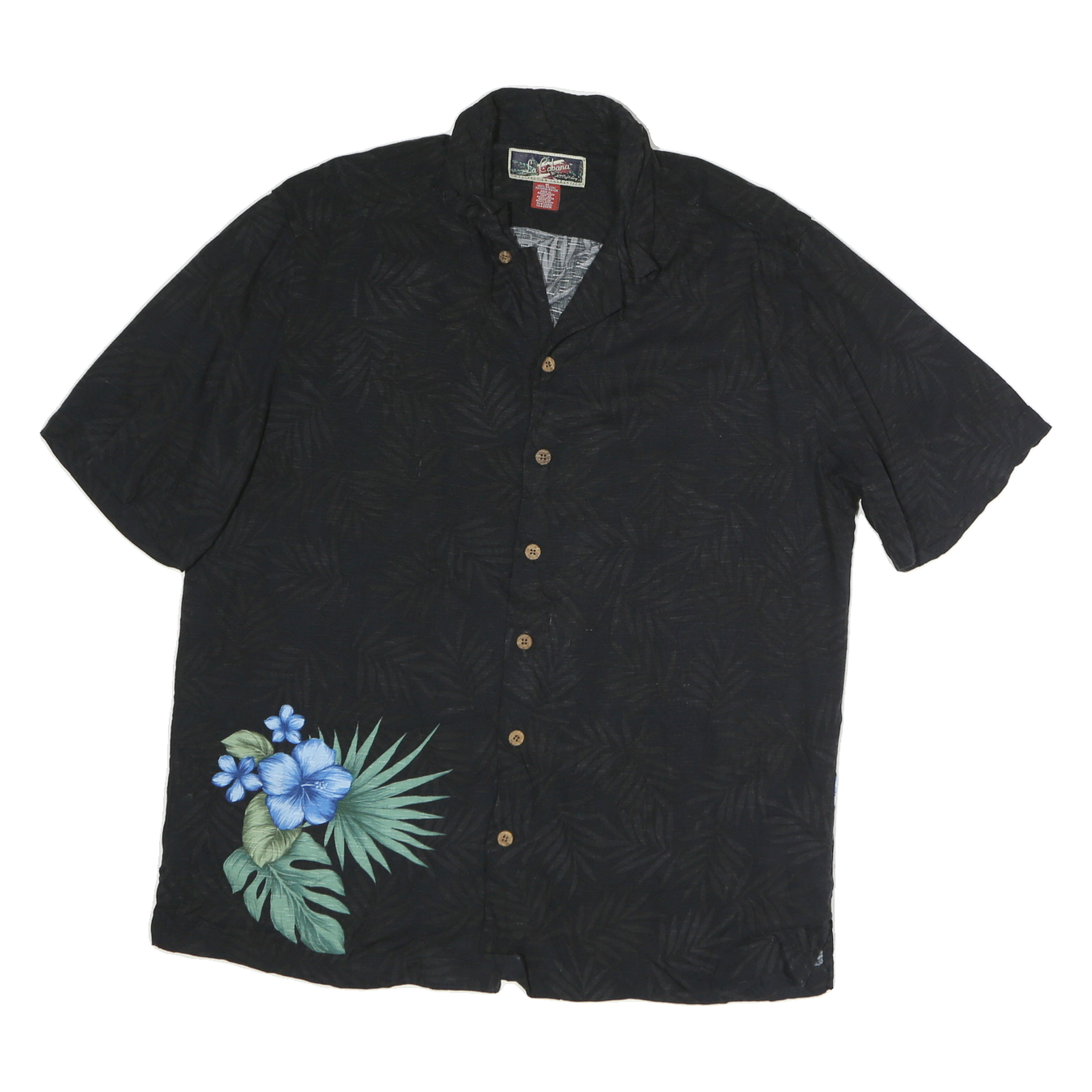 LA CABANA Mens Black & Blue Floral Cotton Shirt M Tropical Print Relaxed Fit Refurbished - N/A refurbished available on Cerqular