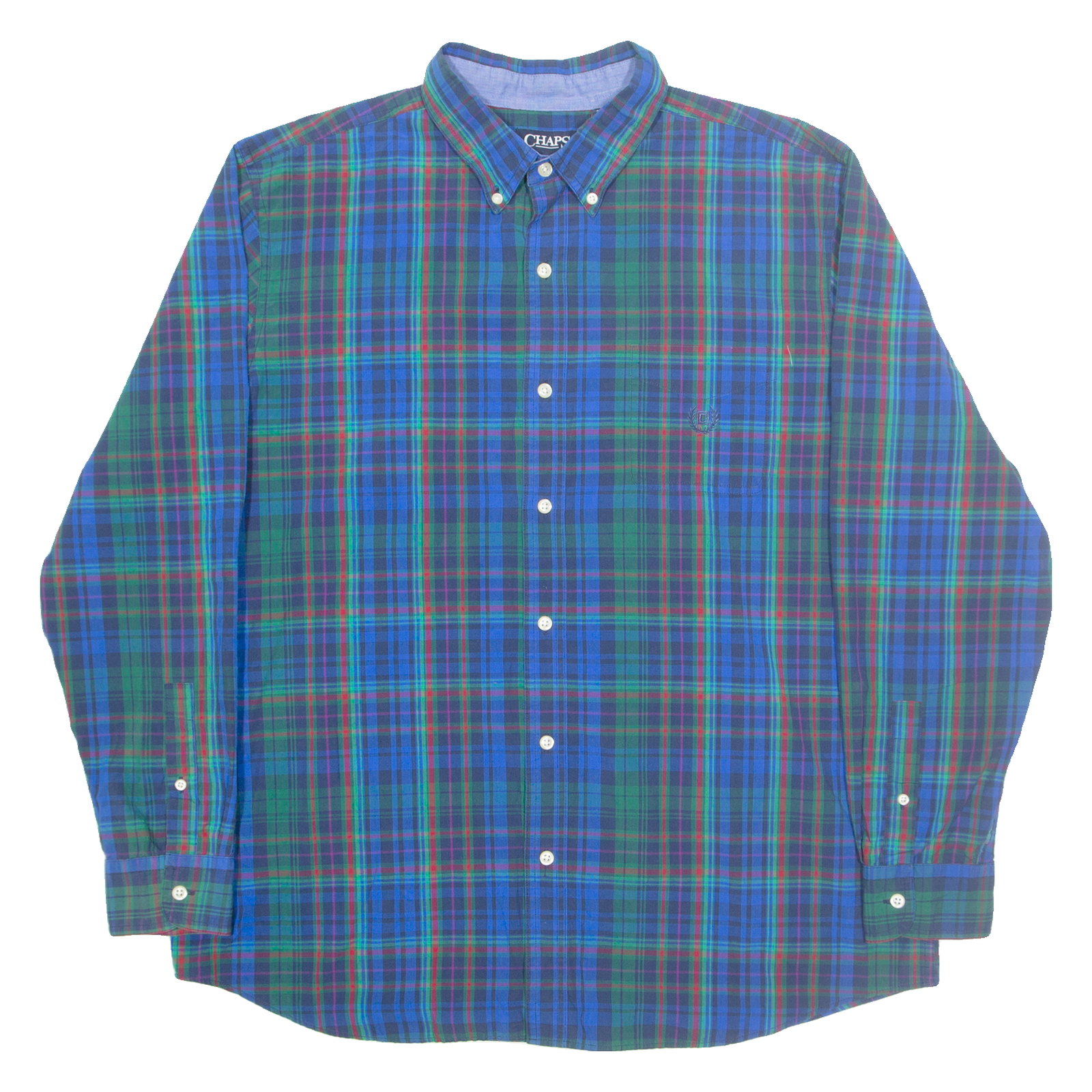CHAPS Mens Shirt Blue Check Long Sleeve XL Refurbished - N/A refurbished available on Cerqular