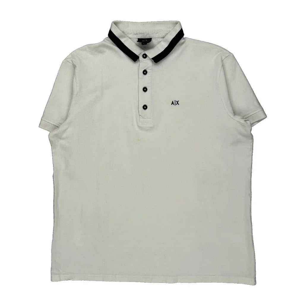 Buy Armani Exchange Polo Shirt - Large White Cotton Refurbished - $40.19 Armani Exchange Polo Shirt - Large White Cotton Refurbished - Thrifted (note: this is a term often used to describe second- refurbished available on Cerqular