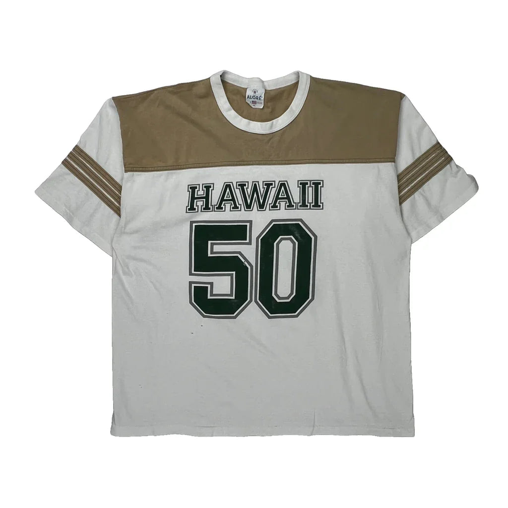 Hawaii 50 Alore T-Shirt - XL Beige Cotton Refurbished - Thrifted (note: this is a term often used to describe second- refurbished available on Cerqular