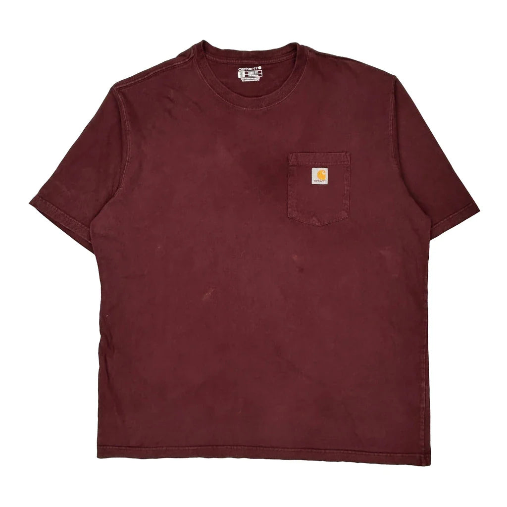 Carhartt T-Shirt - 2XL Burgundy Cotton Refurbished - Thrifted (note: this is a term often used to describe second- refurbished available on Cerqular