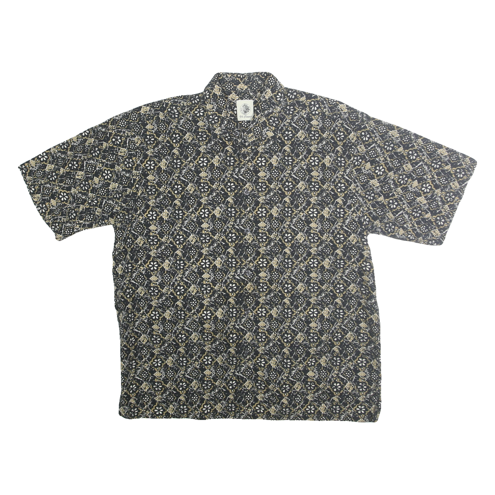 V4 CLASSIC Mens Black & Beige Patterned Shirt Cotton L Casual Summer Short Refurbished - N/A refurbished available on Cerqular