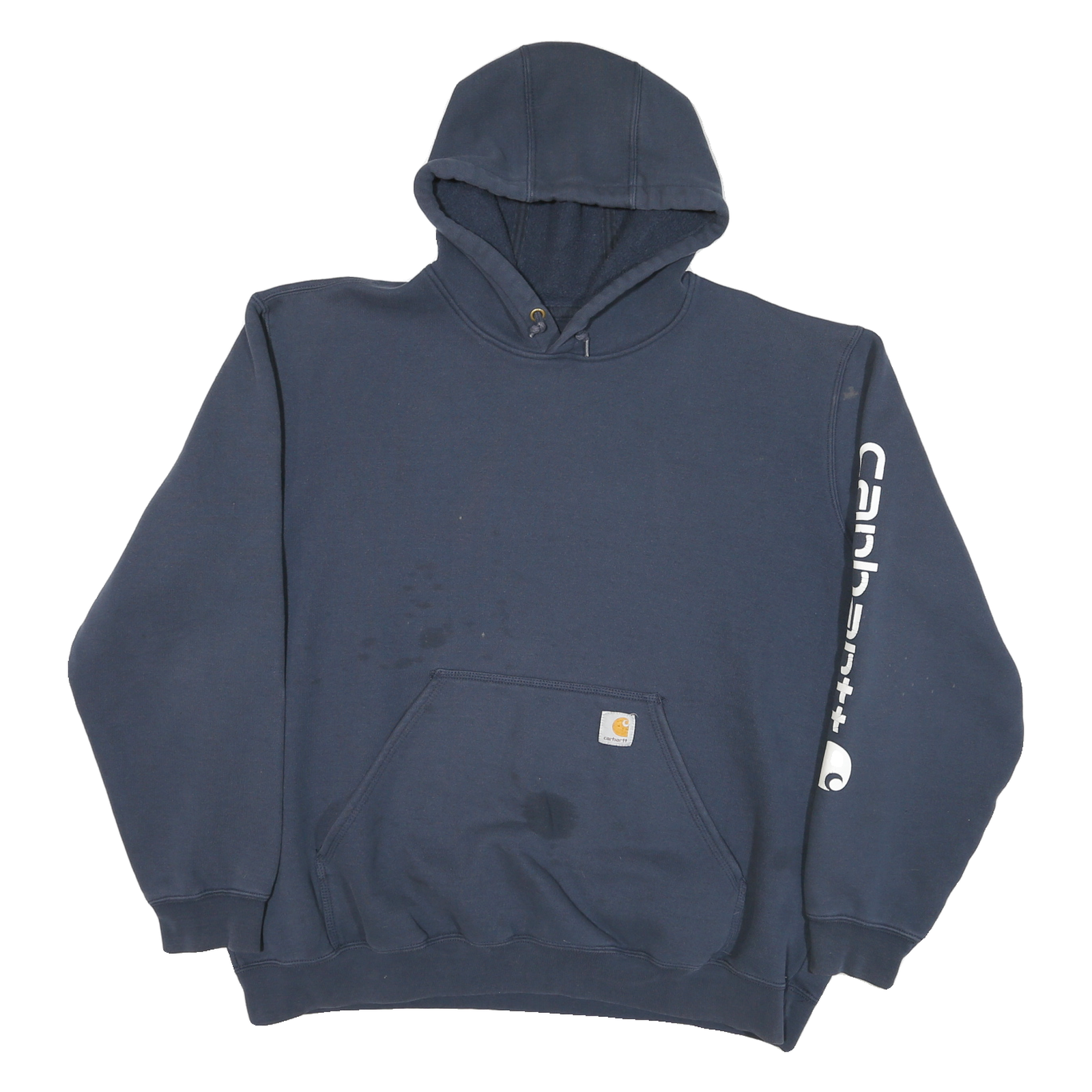 CARHARTT Mens Navy Hoodie XL Cotton Blend Pullover Hooded Sweatshirt Logo Sleeve Refurbished - N/A refurbished available on Cerqular