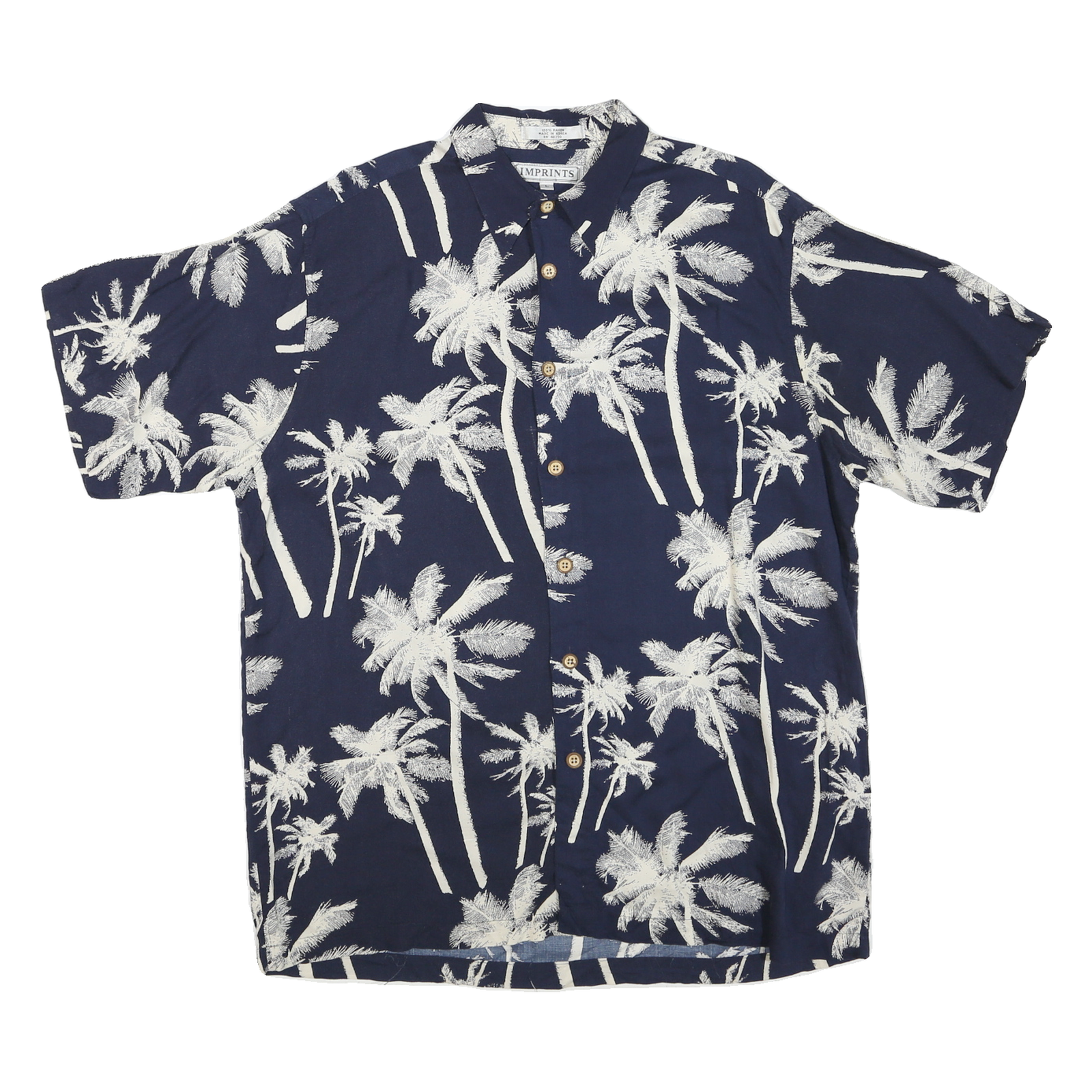 IMPRINTS Mens Navy Blue Palm Tree Print Rayon Shirt L Summer Casual Beachwear Refurbished - N/A refurbished available on Cerqular