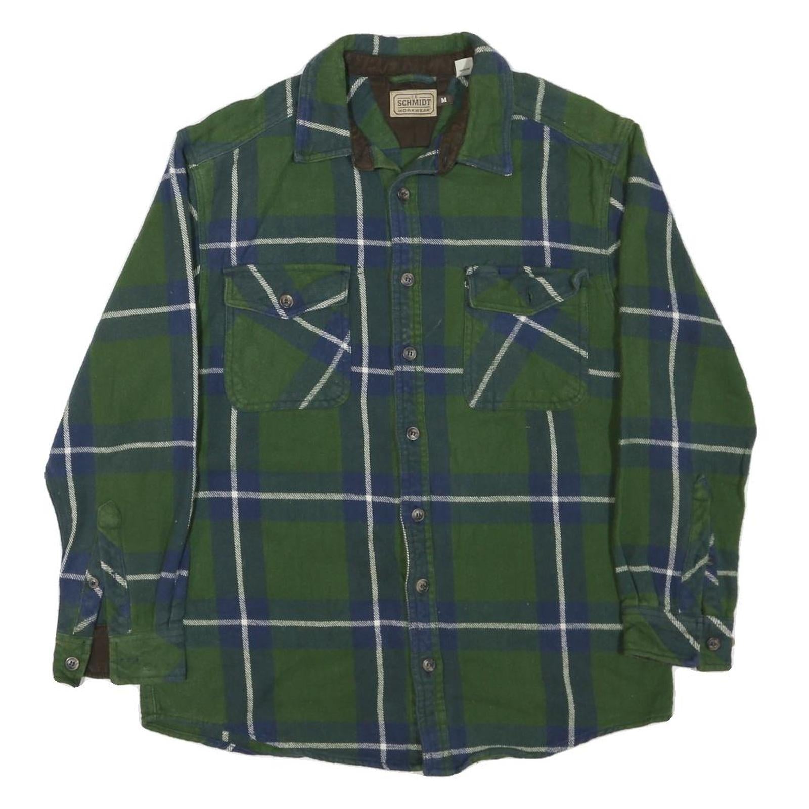 SCHMIDT Mens Green & Blue Check Shirt M Cotton Blend Long Sleeve Workwear Refurbished - N/A refurbished available on Cerqular