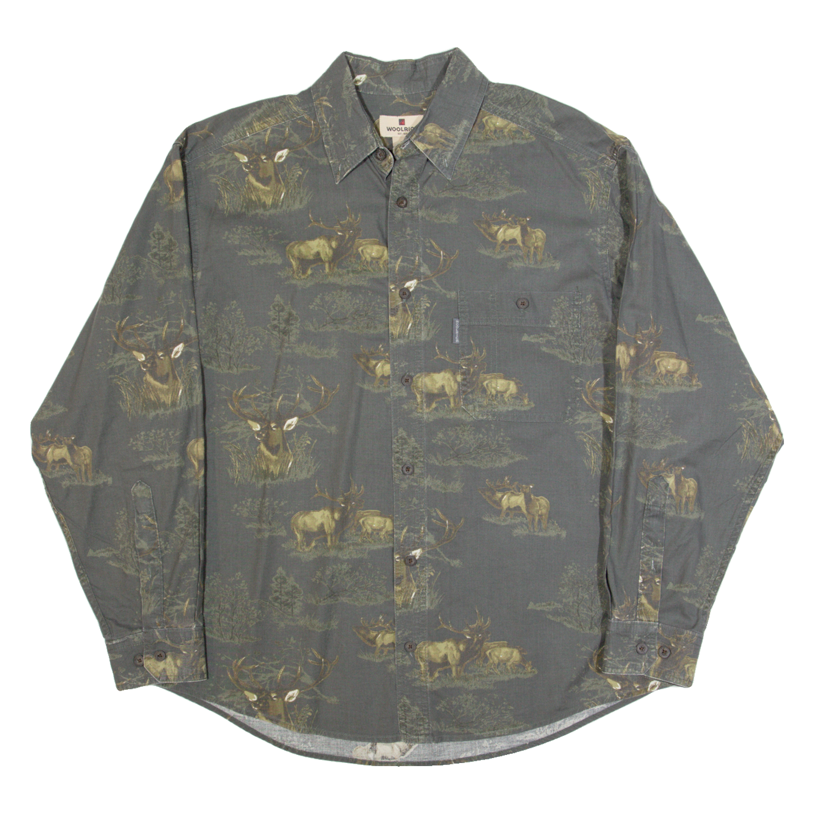 WOOLRICH Deer Mens Shirt Grey 90s Long Sleeve M Refurbished - N/A refurbished available on Cerqular
