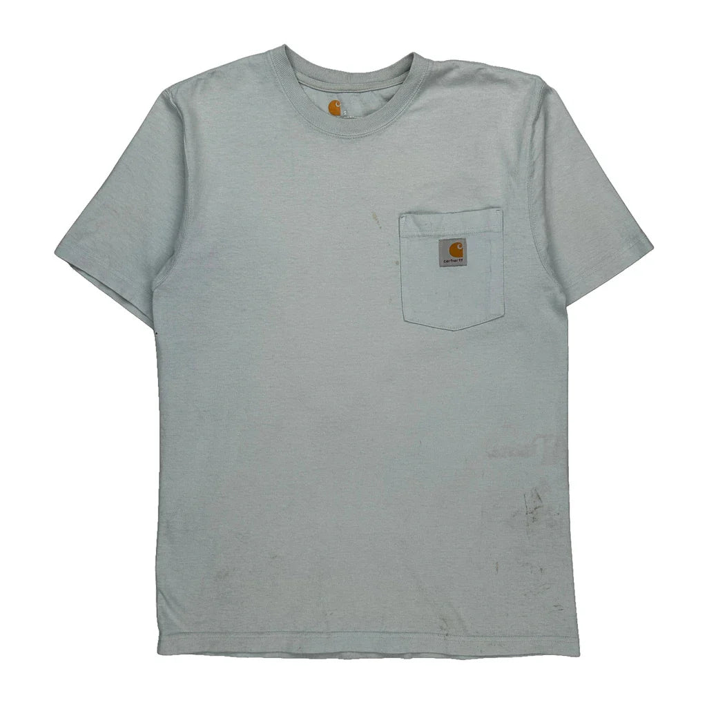 Carhartt T-Shirt - Small Light Wash Cotton Refurbished - Thrifted (note: this is a term often used to describe second- refurbished available on Cerqular