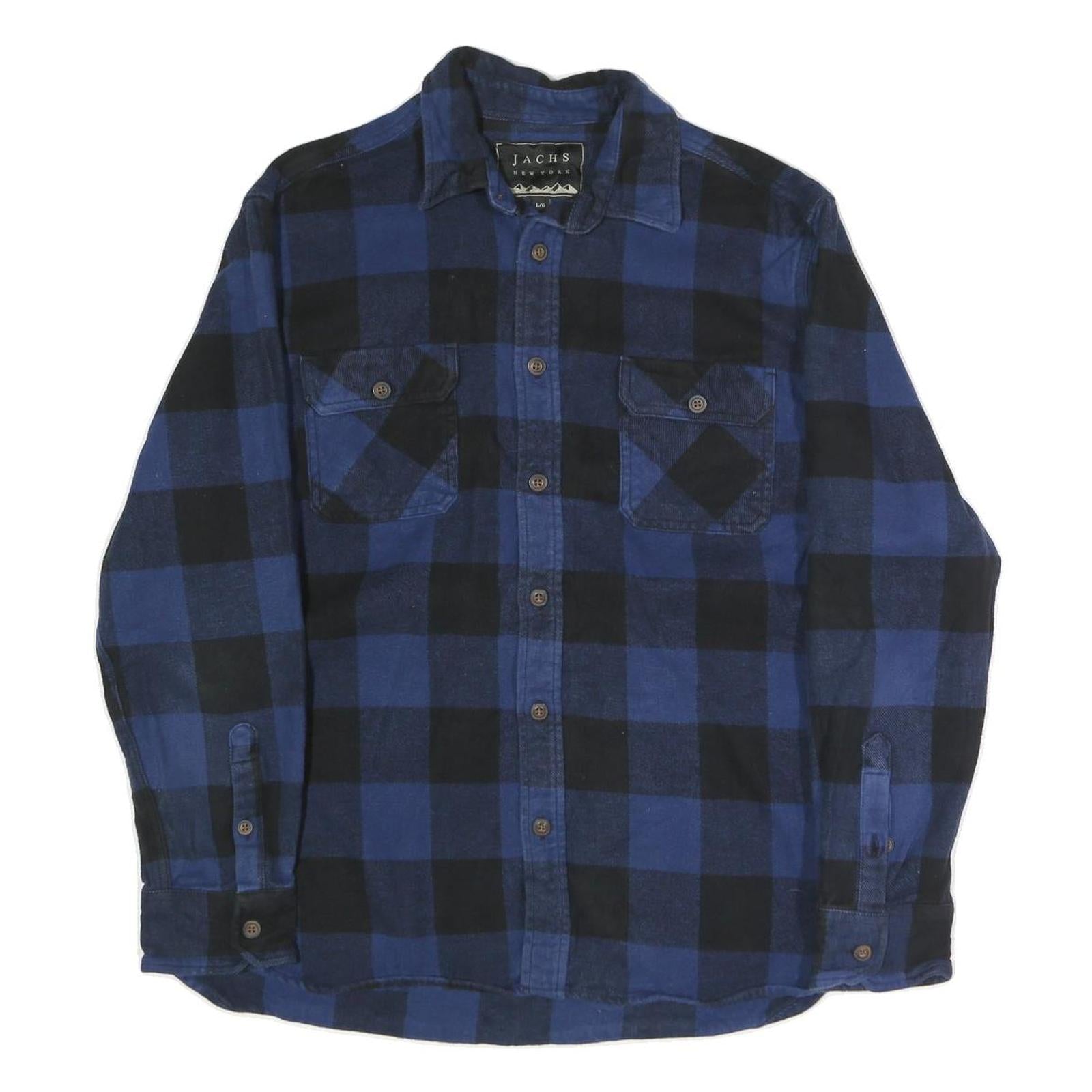 JACHS Mens Blue & Black Check Shirt L Button Pocket Casual Cotton Blend Refurbished - N/A refurbished available on Cerqular